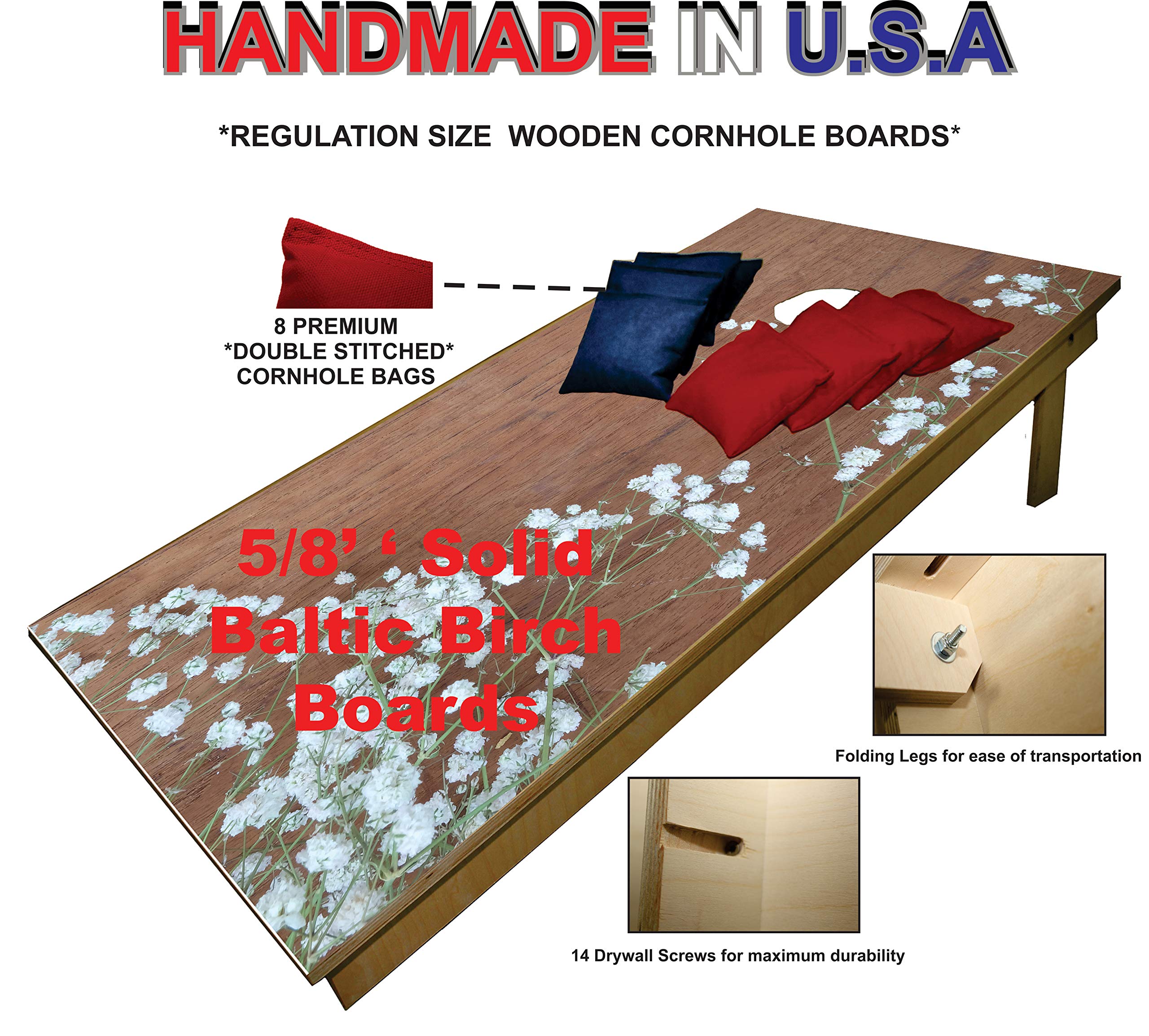 Handmade Premium Wooden Cornhole Board Set - Wood Grain Series - Handmade in USA, Regulation Size 2'x4', Made of Baltic Birch | Includes 8 Cornhole Bags (Style #1183)