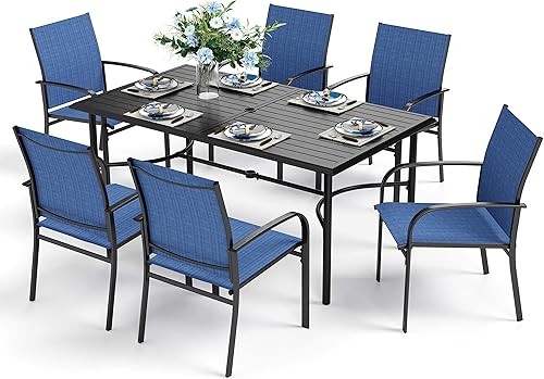 Miniatura 7 de HERA'S HOUSE Juego de comedor de patio de 7 piezas, juego de sillas de mesa al aire libre para 6, 6 sillas de comedor de textileno rojo y mesa de