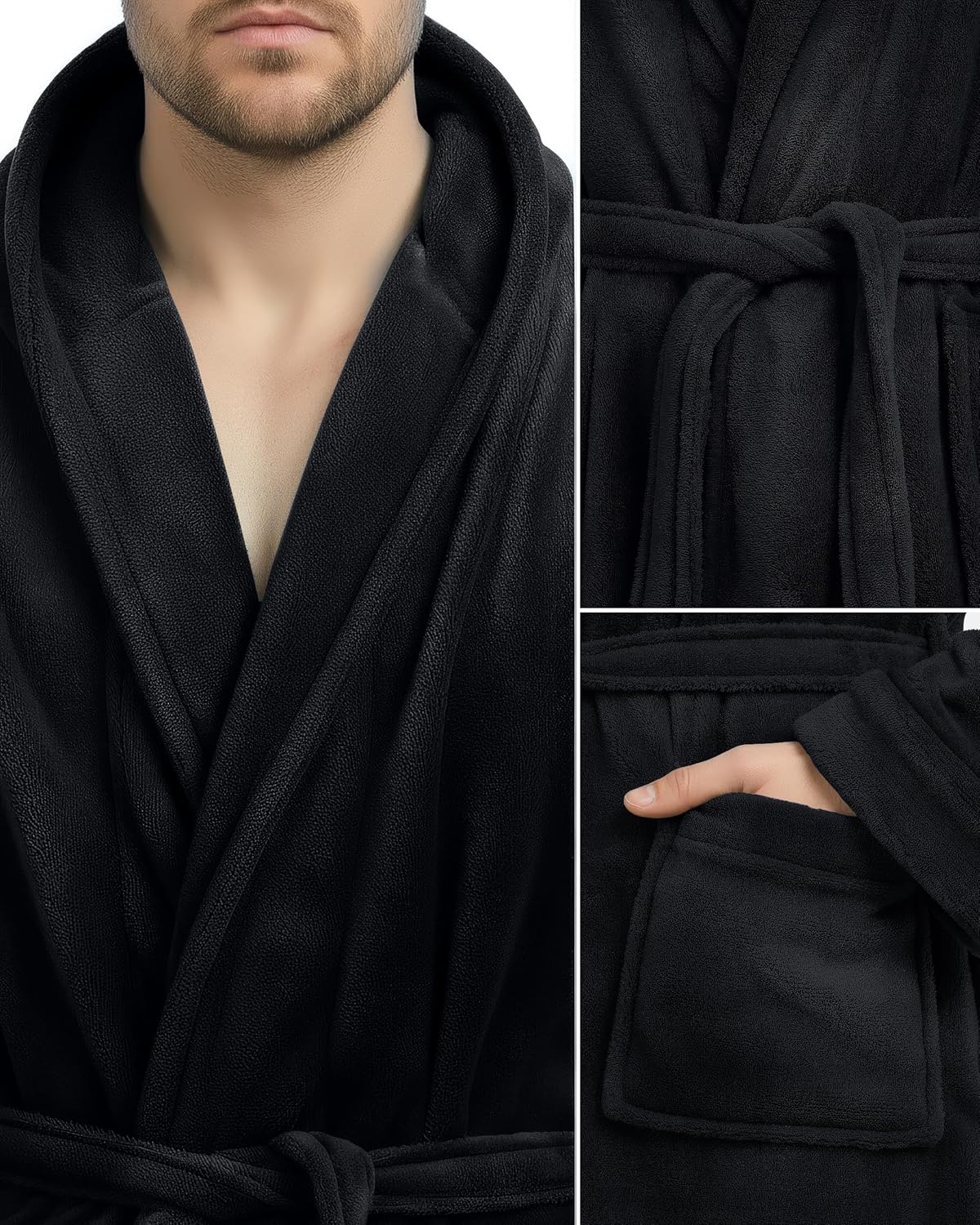 NY Threads Mens Robe with Hood, Luxury Plush Fleece Hooded Mens Bathrobe, Spa Bath Robe for Men - Image 3