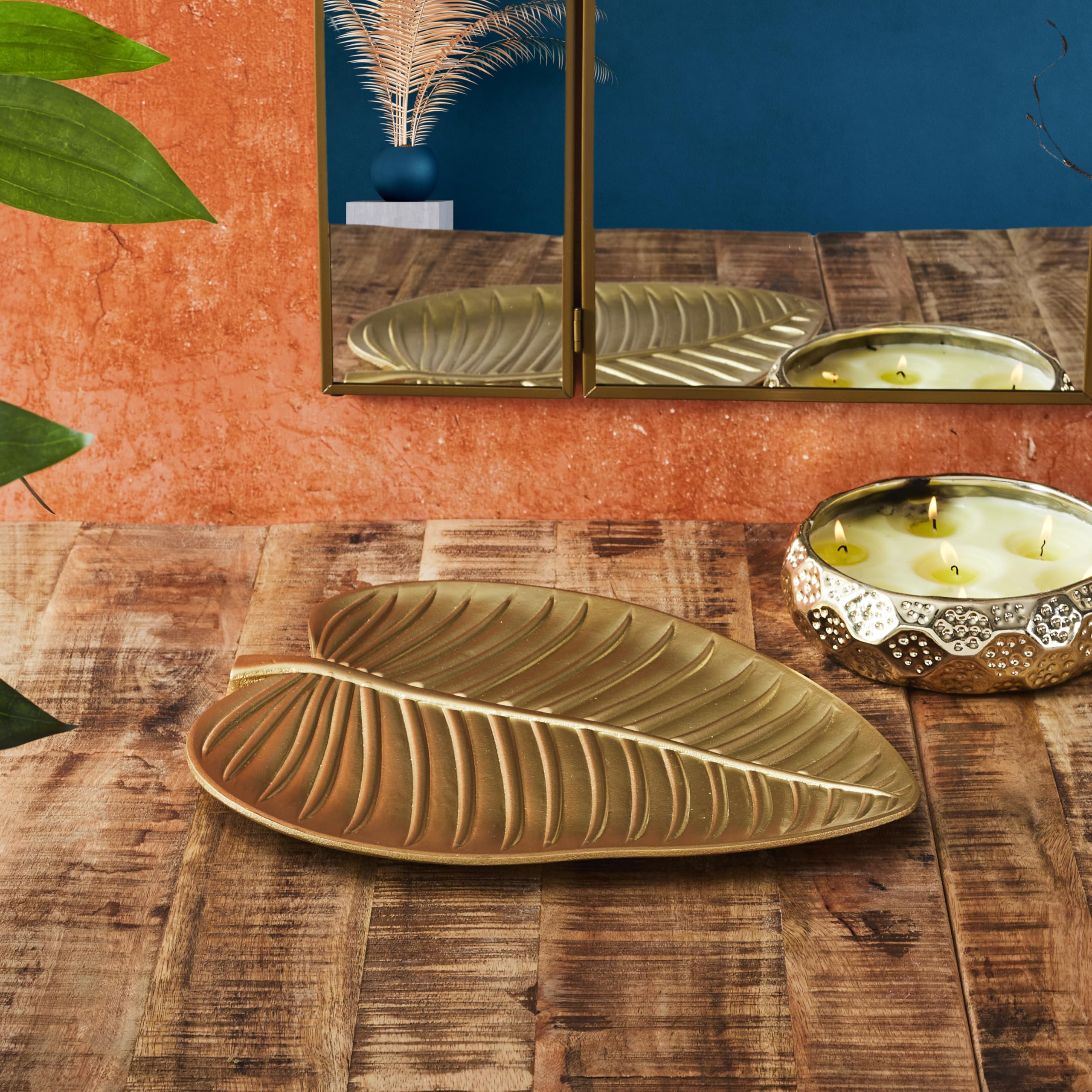 HOME DECO FACTORY, HD0457, Pusta kieszeń w kształcie liścia złota - Eleganckie i praktyczne dekoracyjne miejsce do przechowywania kluczy i biżuterii