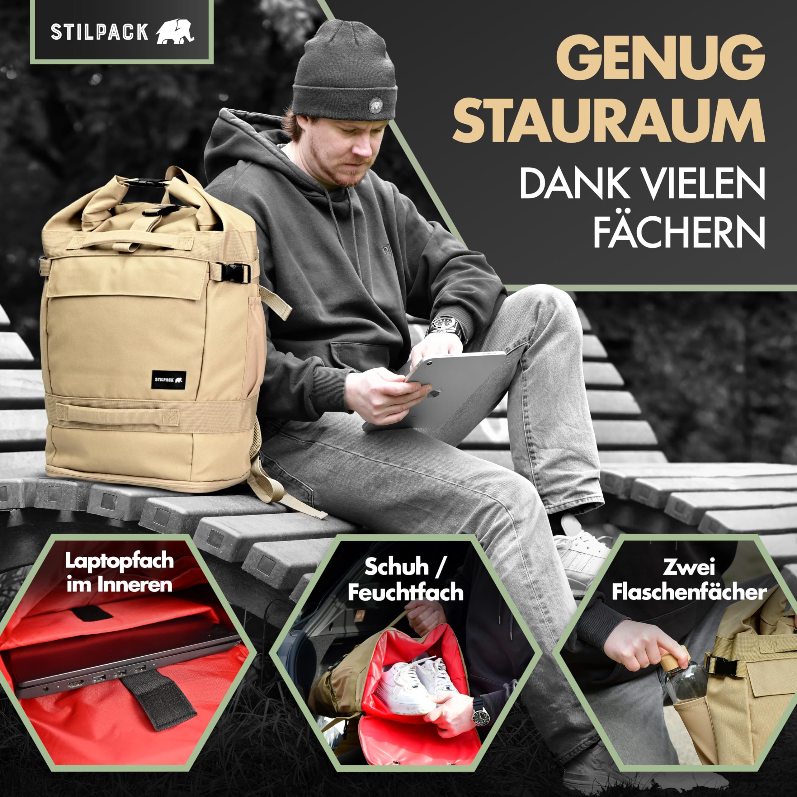 NomadX | Rolltop Rucksack Herren & Damen 30–40L – Handgepäck & Kabinengepäck – Outdoor Tagesrucksack Wasserdicht – Reiserucksack Camping Wandern Sport Travel Laptop Backpack