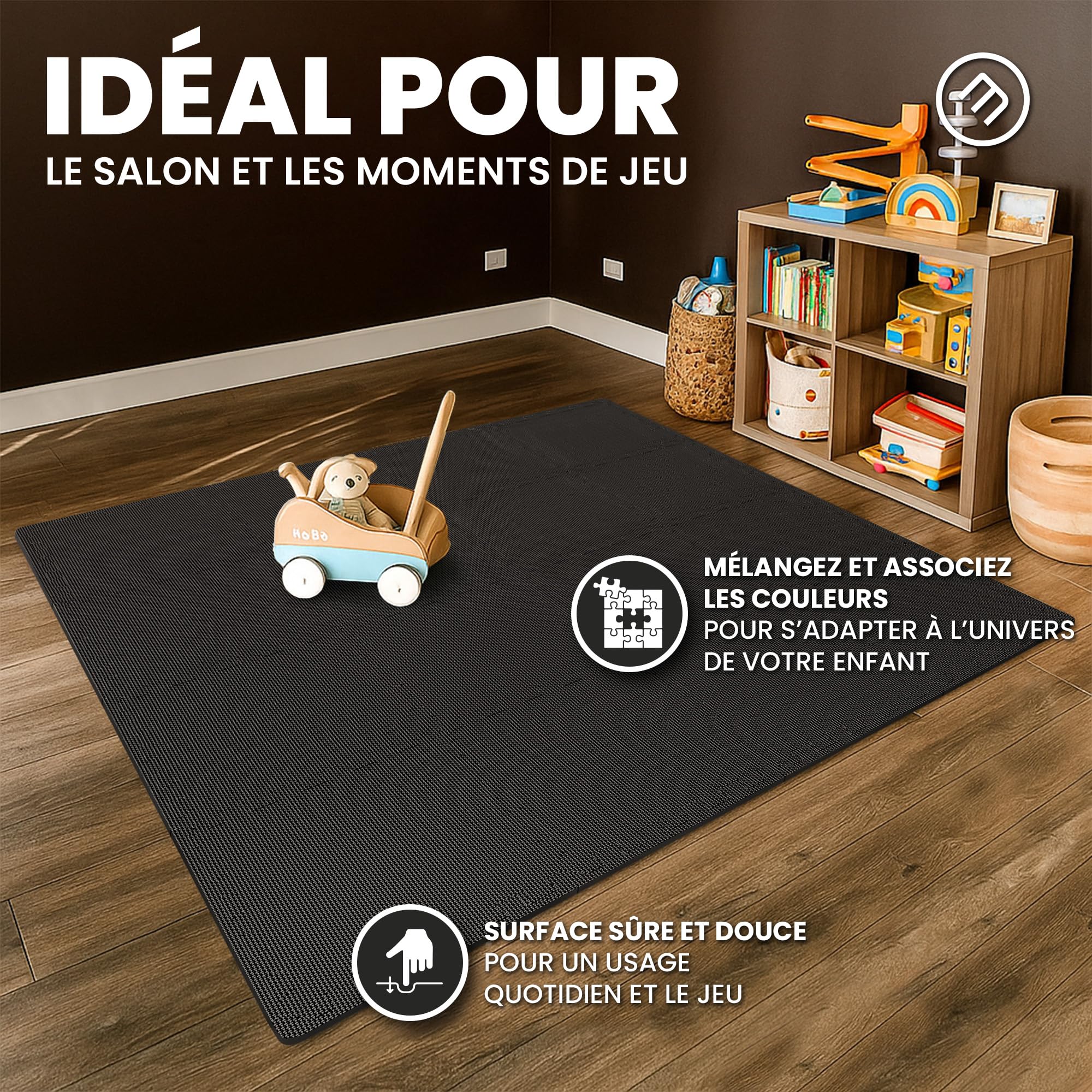 Tapis de Fitness Protection de Sol Salle de Sport - Dalles en Mousse sans BPA + Bordures | Matelas Puzzle Tatami EVA Caoutchouc pour Matériel Gym Banc de Musculation Course Garage Piscine Isolation