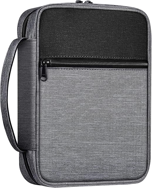 FINPAC Bible Cover, Slashproof Carrying Book Case Church Bag Bible Protective with Handle and Zippered Pocket for Standard Size Bible, Perfect Gift for Mother Kids Girls Women, Grey