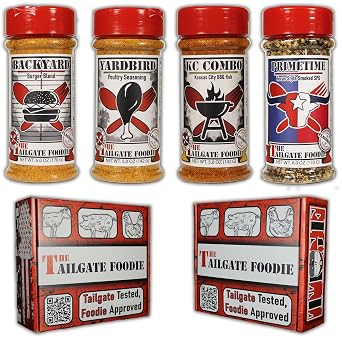 THE TAILGATE FOODIE Grilling Seasoning Gift Set for Men & Dad - 4 Pack BBQ Rub Variety Pack for Smoking, Barbecue, and the Grill - Burgers, Chicken, Pork, and Steak Rubs in Shaker Bottles - Made in America