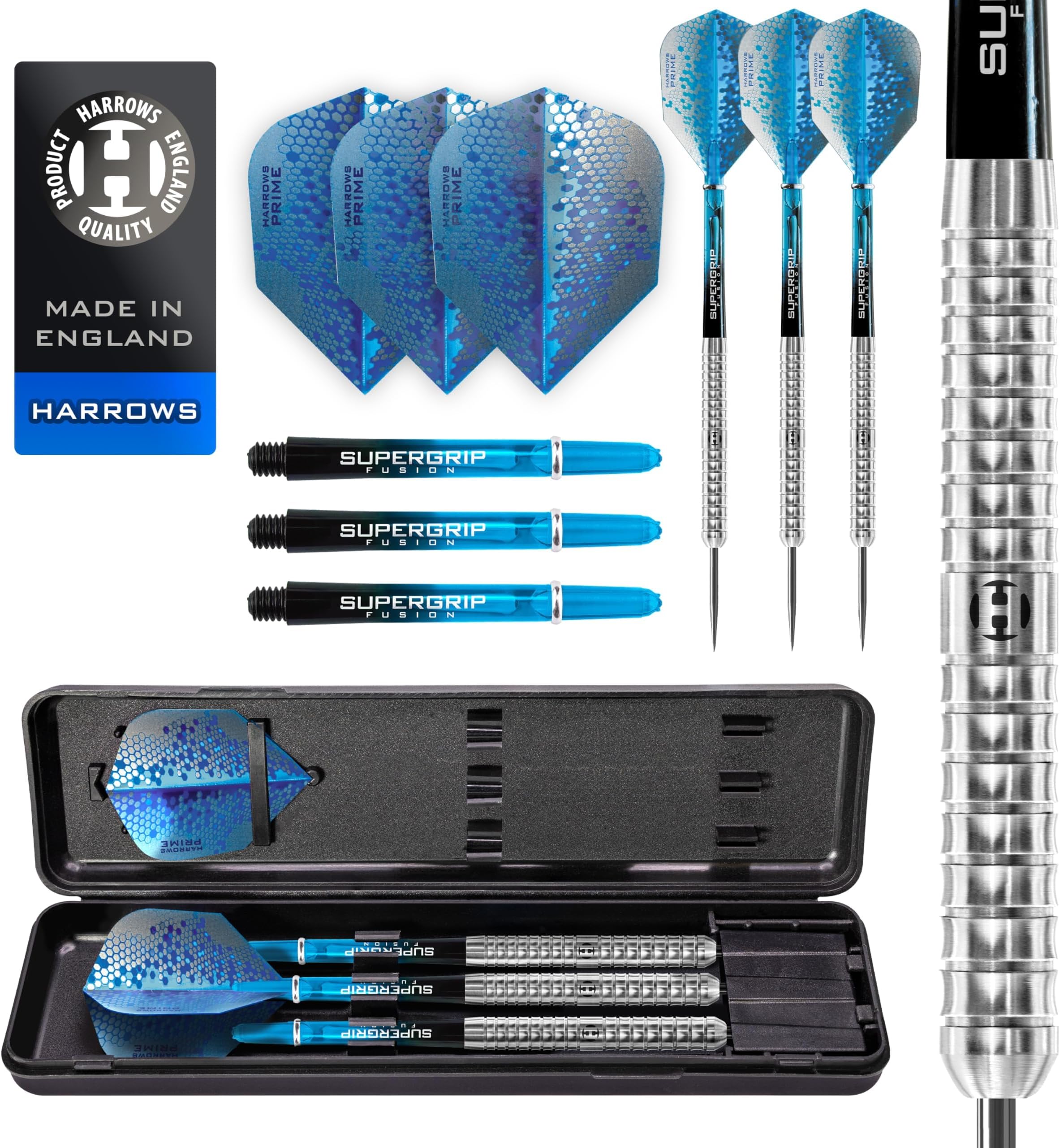 Pulse 90% Tungsten Steel Tip Darts Set 21g, 22g, 23g, 24g, 25g & 26g - Includes Recessed Curve Grip, Aqua Supergrip Fusion Shafts, Prime Flights & Travel Case