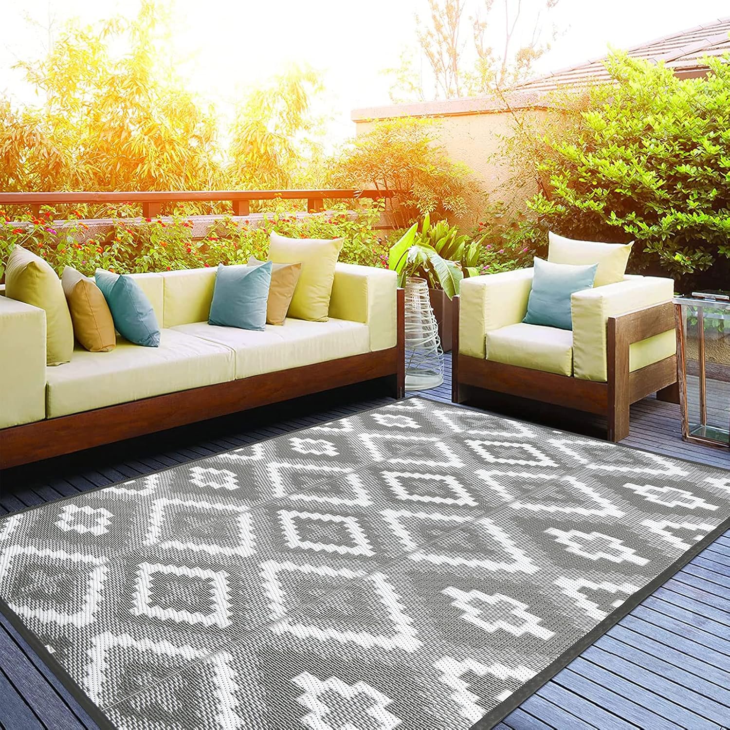 Enyhom Outdoor Garden Rug 120 x 180 cm, Waterproof Ligthweight Plastic Straw Rug, Reversible Flat Weave RV Patio Mat, Recycled Portable Camping Carpet Rugs for Beach Balcony Trailer Enyhom Outdoor Garden Rug 120 x 180 cm, Waterproof Ligthweight Plastic Straw Rug, Reversible Flat Weave RV Patio Mat, Recycled Portable Camping Carpet Rugs for Beach Balcony Trailer