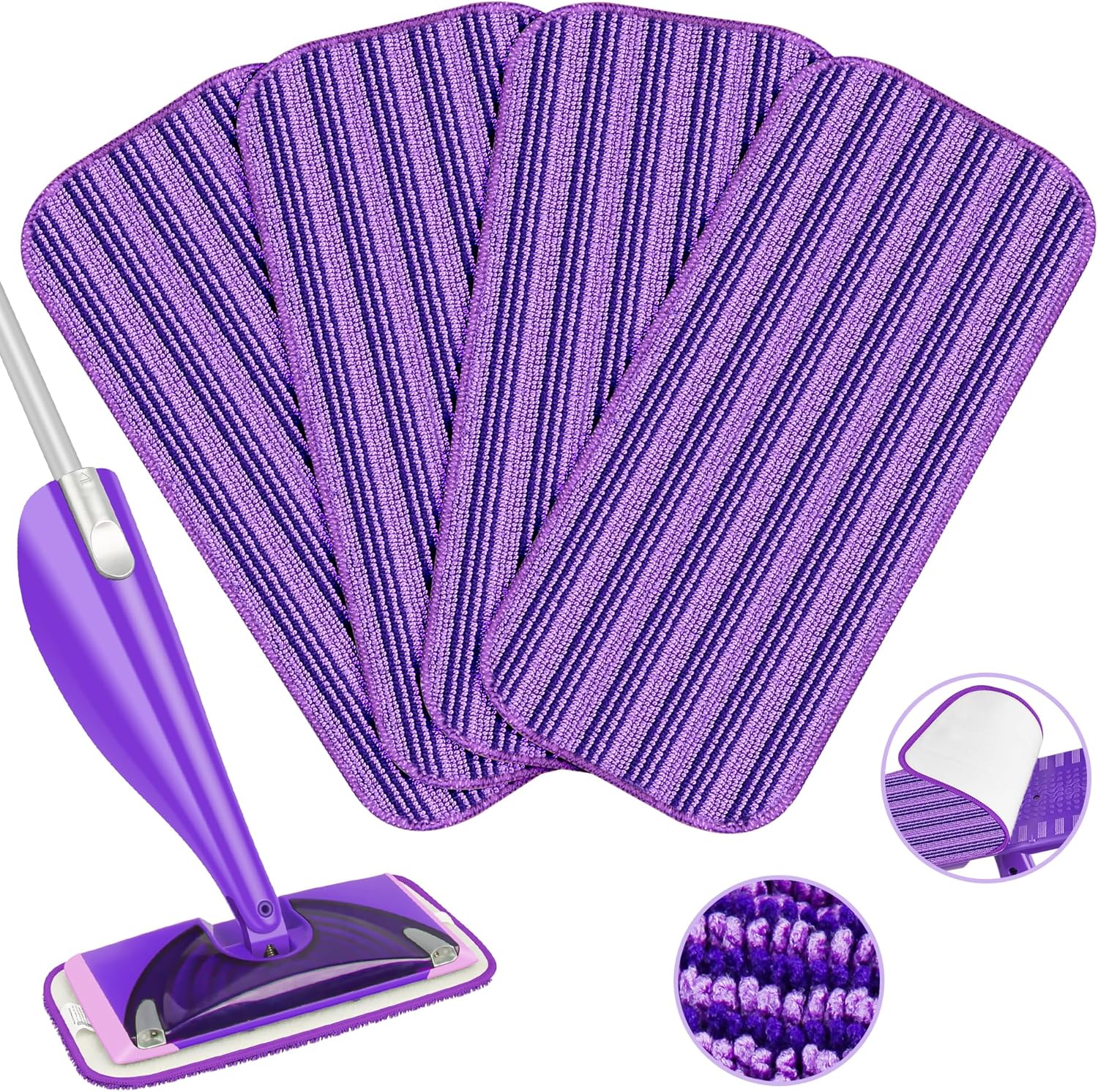 4x Reusable Mop Pads Compatible with Swiffer WetJet Mops