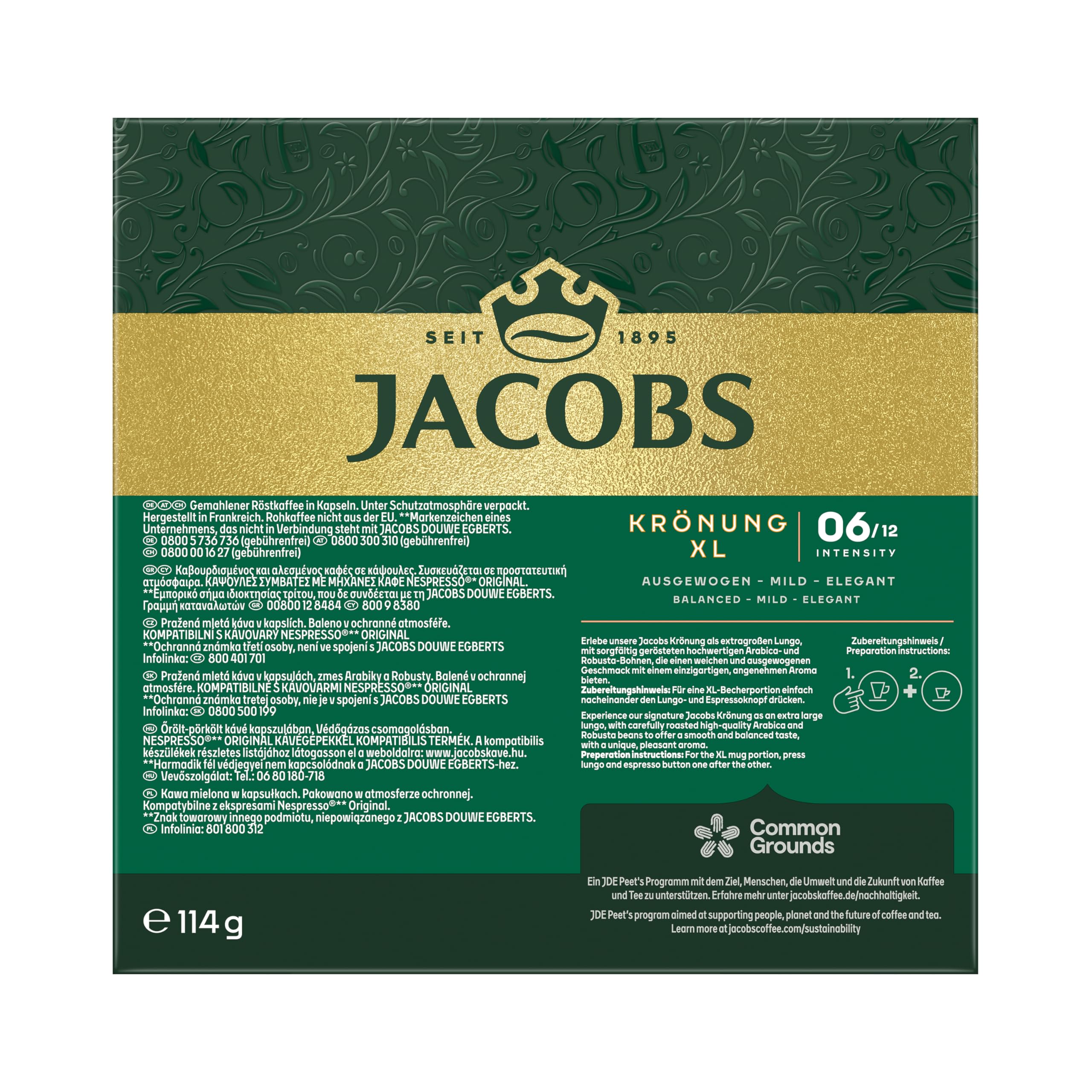 Jacobs Kaffeekapseln Krönung Crema XL, 200 Nespresso®* kompatible Kapseln, 10 x 20 Getränke