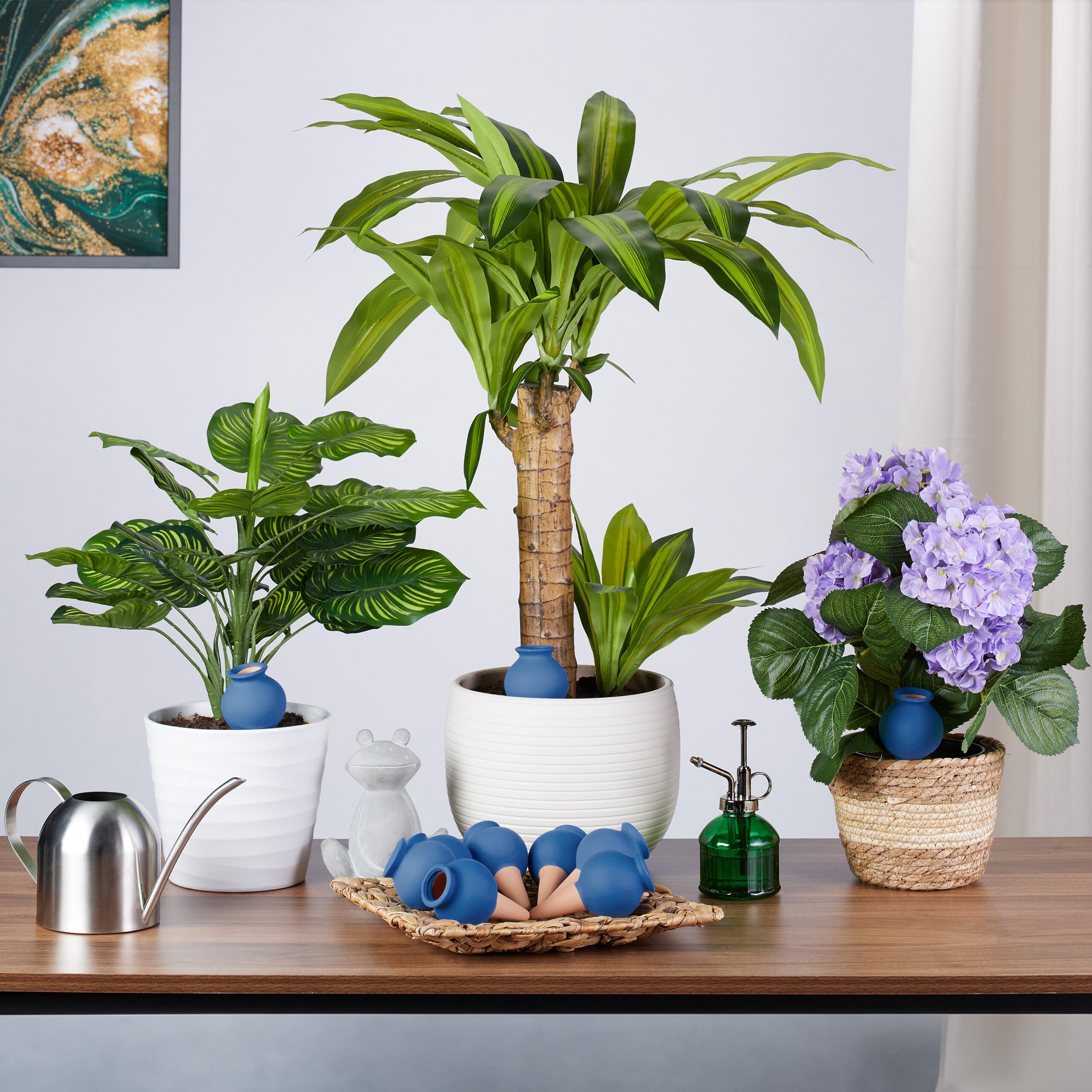 Relaxdays Arrosage en Terre Cuite, Lot de 10, céramique, pour intérieur (Chambre) et extérieur (Balcon) Bleu et Marron