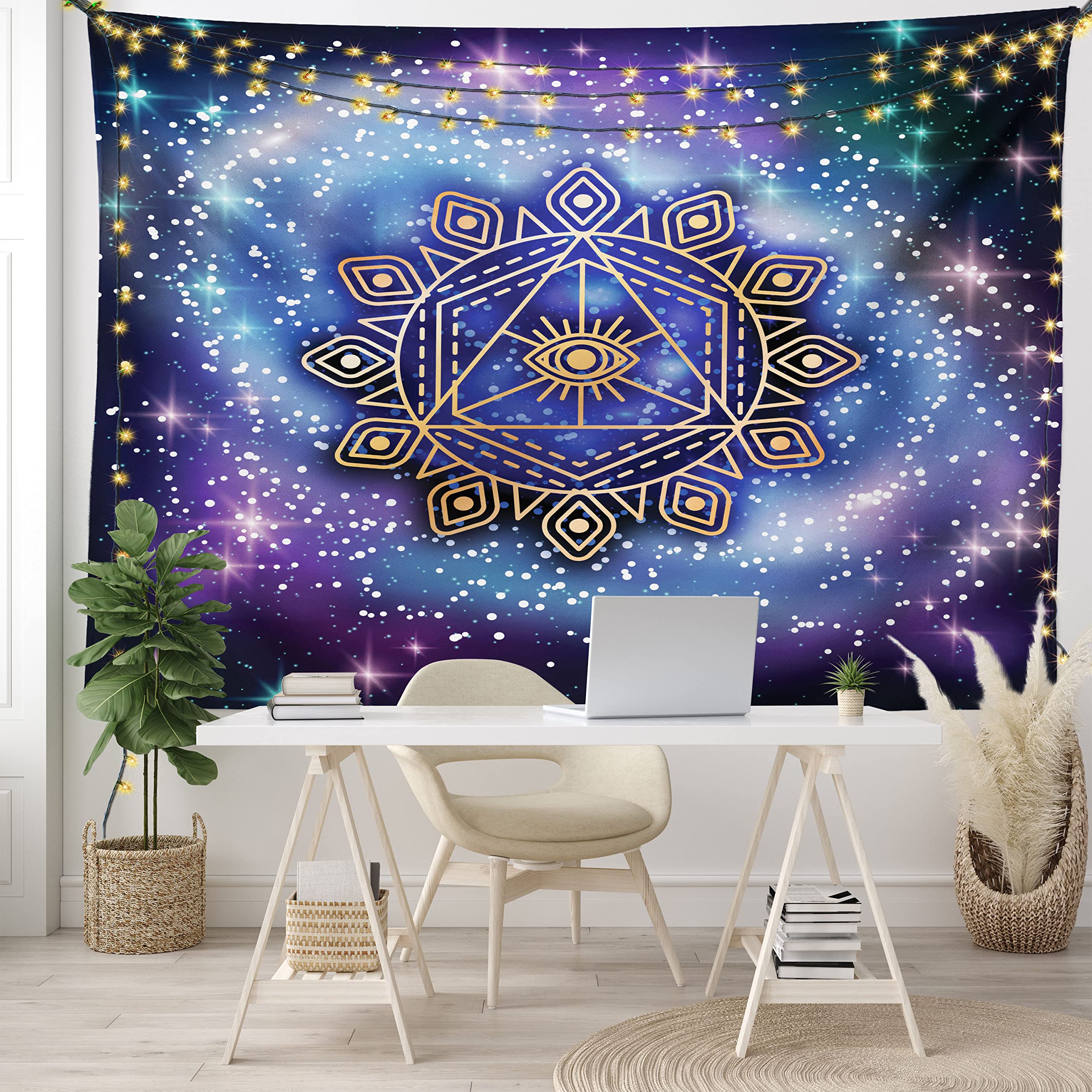 Ambesonne Geometry Tapestry, Celestial and Terrestrial Harmony of Cosmos Mandala Form on Nebula Art, Fabric Wall Hanging Decor for Bedroom Living Room Dorm, 28