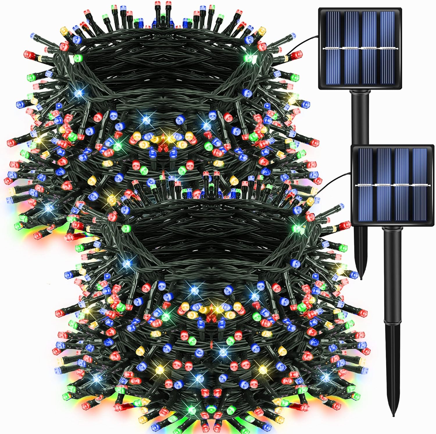Dazzle Bright 2 Pack Total 400LED 132FT Multi-Colored Christmas Solar String Outdoor Lights