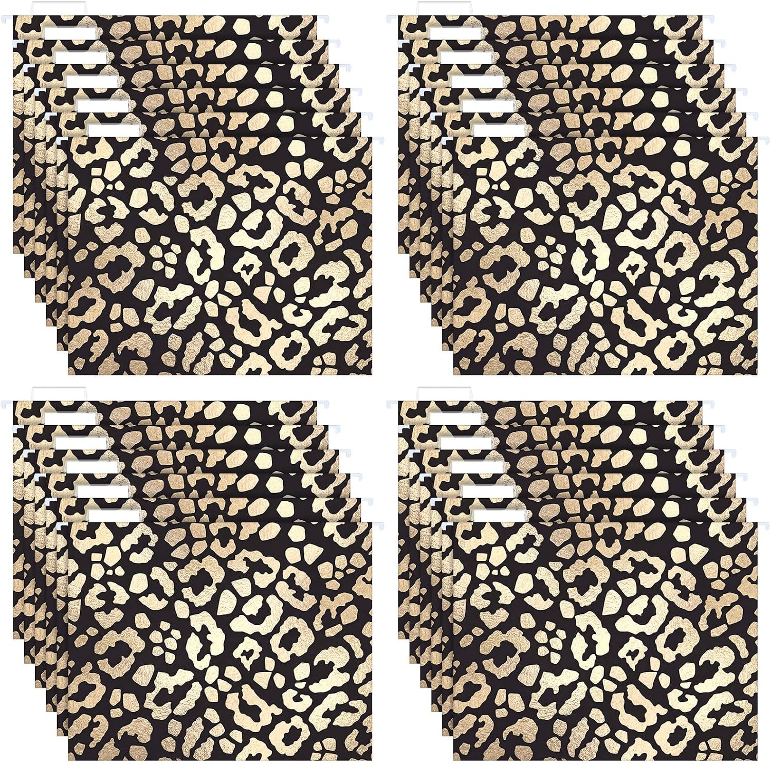 24 Pack Leopard Print Folder Letter Size Hanging File Folders, Golden Gray