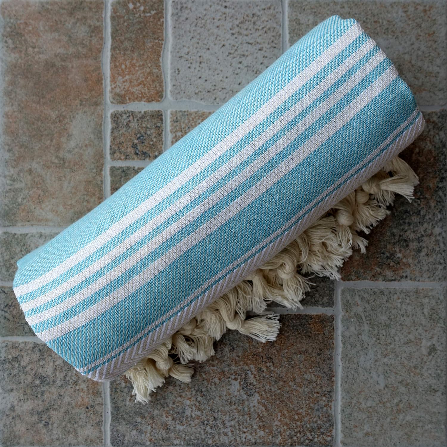 Dandelion - Basic Pattern - 100% Naturally-Dyed Cotton Turkish Towel Peshtemal - 71x39 Inches - Turquoise image 3