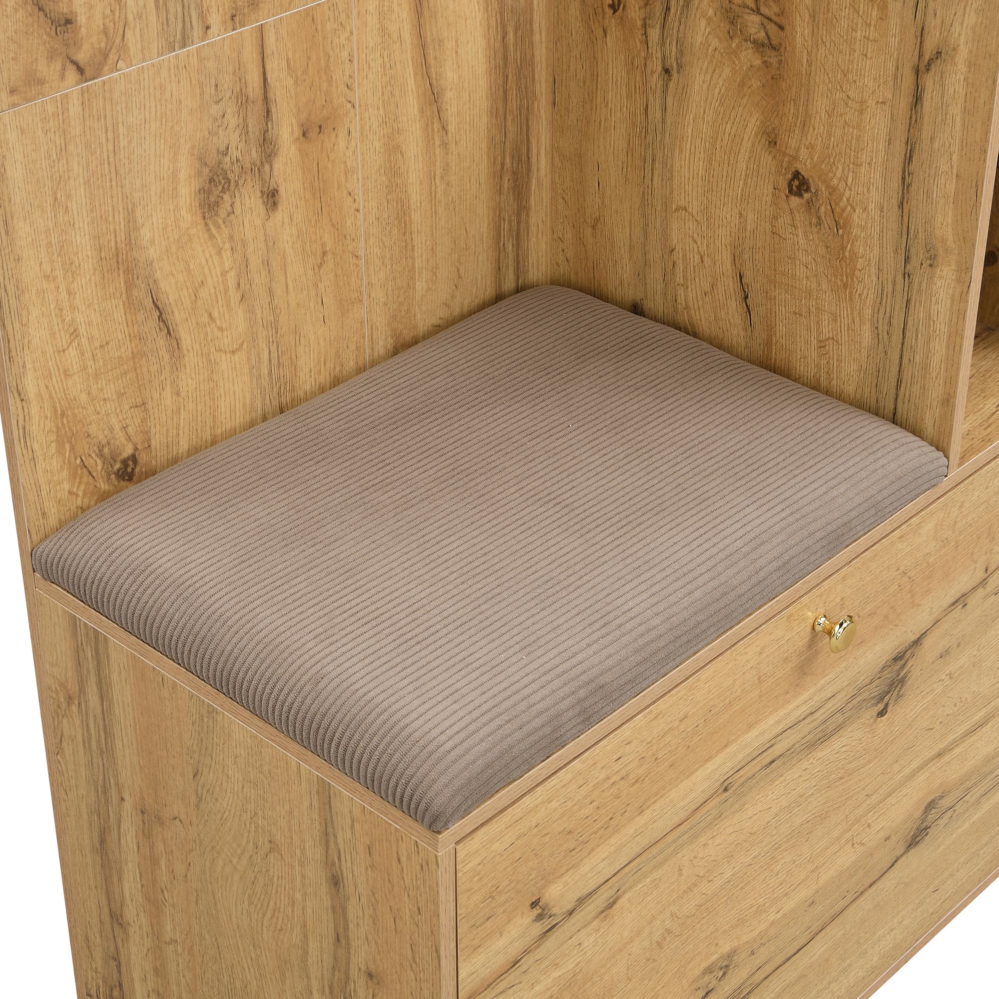 Juego de perchero con espejo y zapatero, perchero compacto para pasillo y pasillo, 110 x 37 x 185,5 cm (negro y natural)