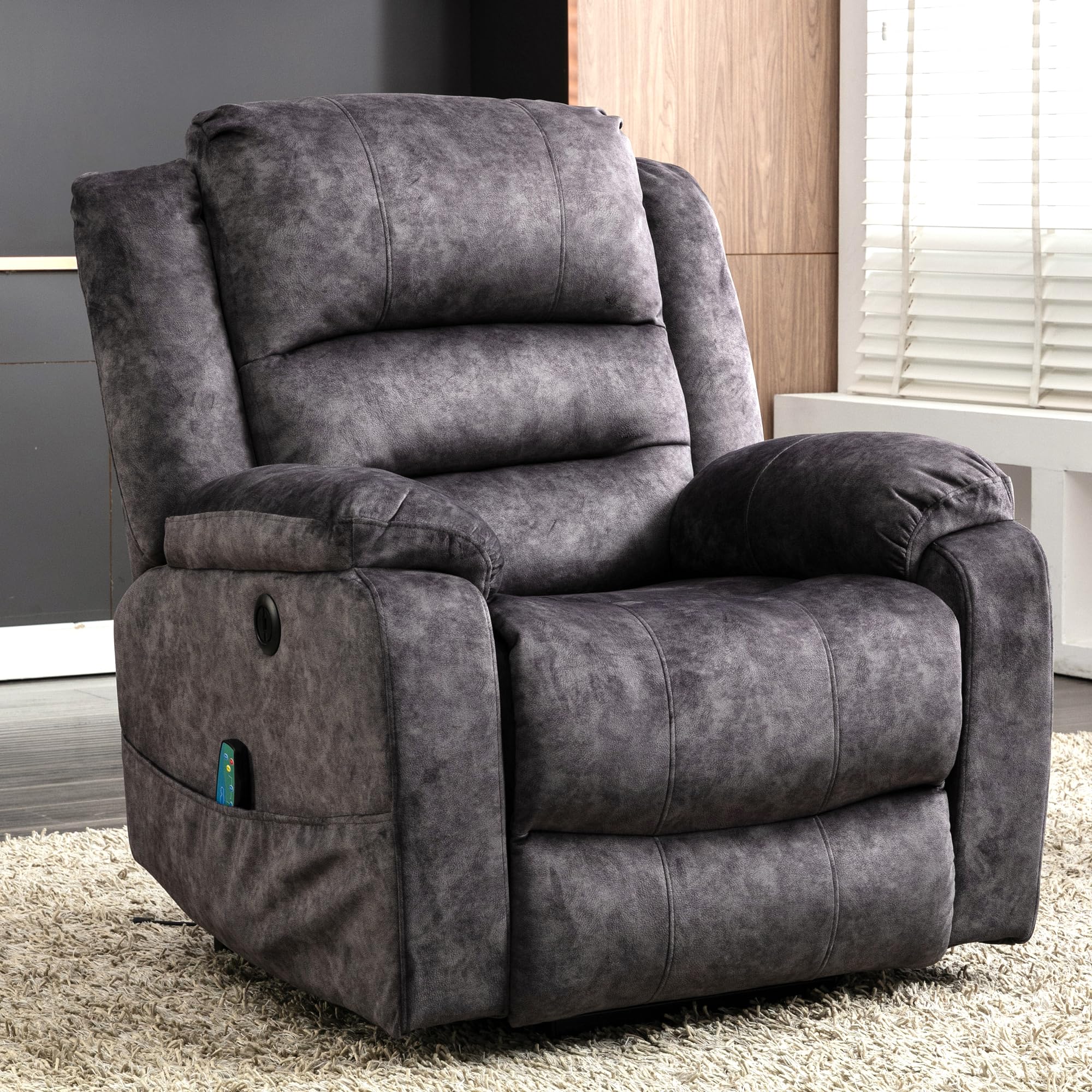 Electric Power Lift Recliner Chair, Motorized Living Room Chair with Massage and Heat for Elderly, Reclining Armchair with Side Pocket and USB Charge Port, Dark Grey