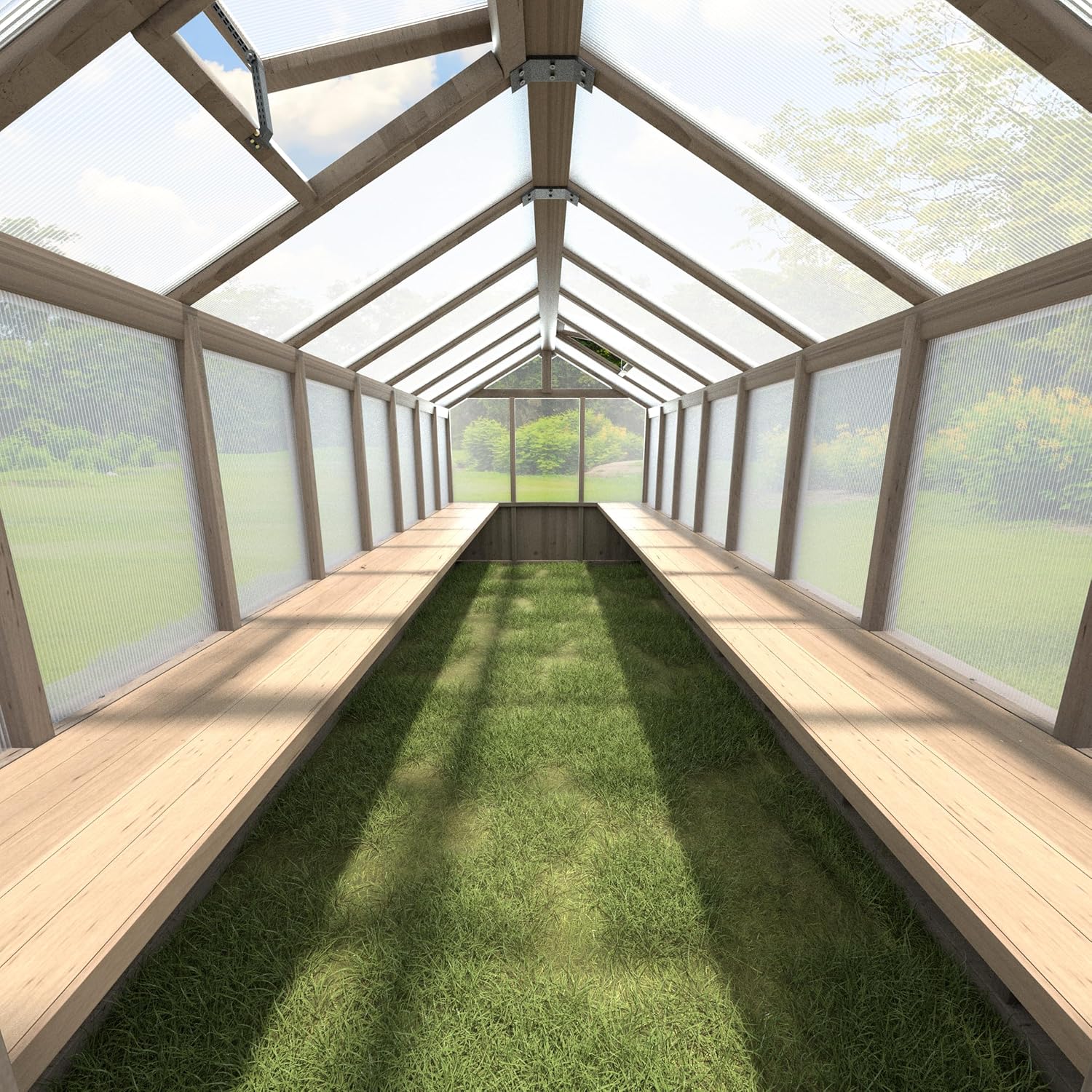 BlueWish 2 Pack Green House Shelves Suitable for 8x16 FT Wood Greenhouse Floating Shelf, Heavy Duty Greenhouse Floating Shelves with 7 Brackets,0.79”Thick Board,Wood Wall Mounted Shelf for Storage