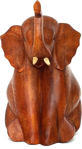 Miniatura 2 de G6 Collection Estatua de elefante tallada a mano de madera, escultura artística, decoración rústica para el hogar, decoración hecha a mano,