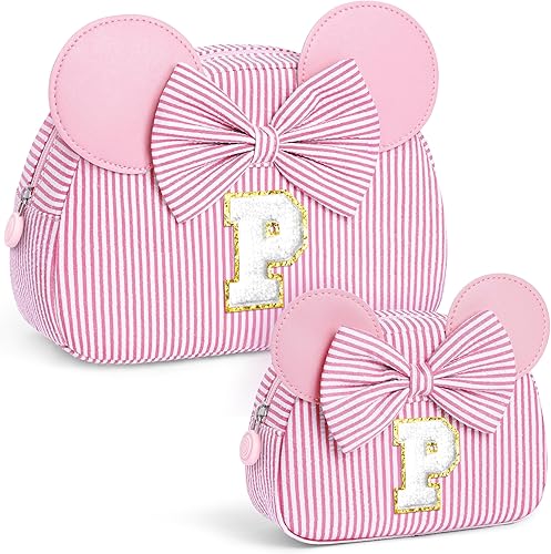 Regalos de Navidad para nietos, bolsa de cosméticos con inicial, bolsa de maquillaje de viaje, regalos de cumpleaños personalizados para niños, Rosa