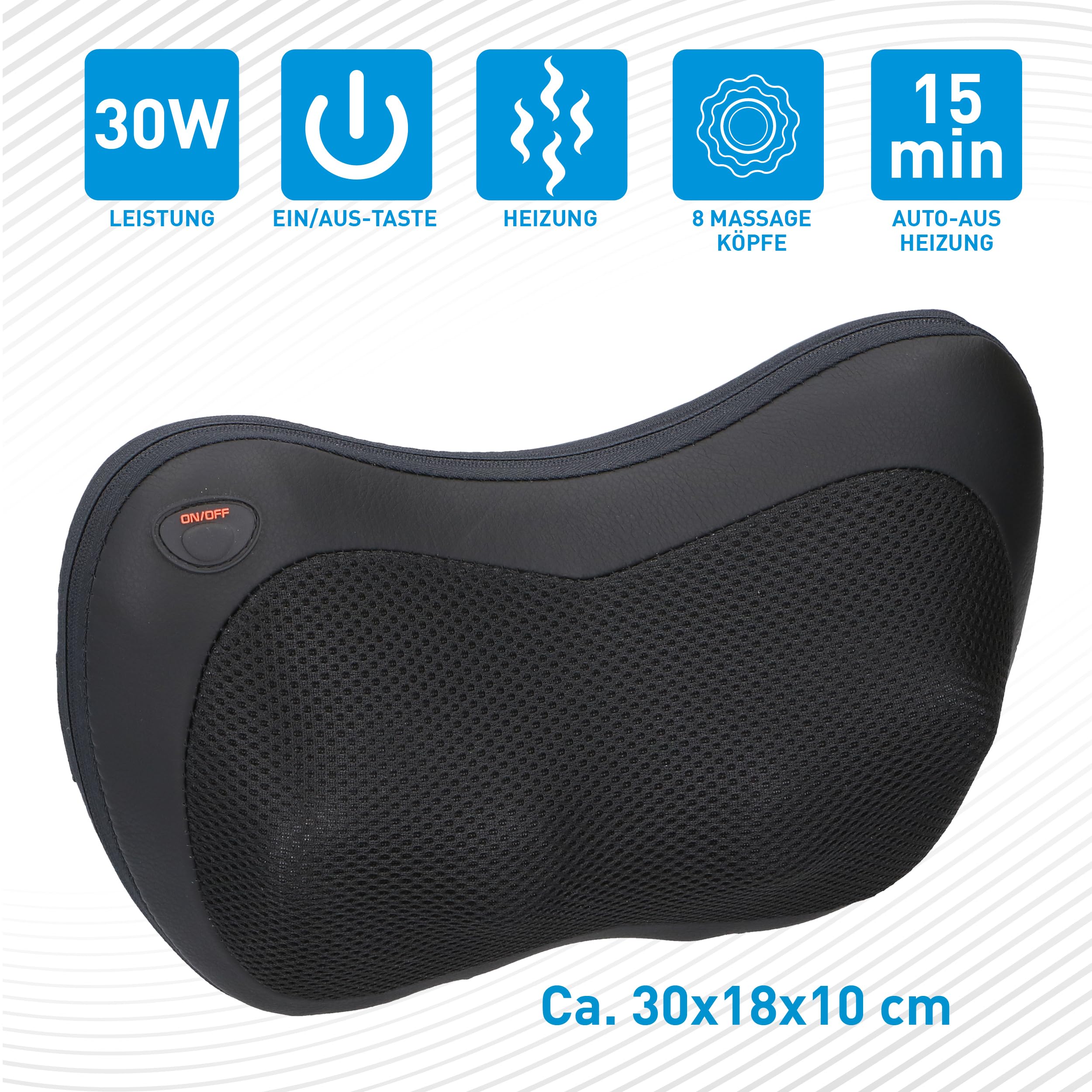 Grundig Massagegerät - Massagekissen zur Linderung von Muskelschmerzen - Rückenmassagegerät mit 4 Massageköpfen und Infrarot-Heizung - mit 2 Steckern (inkl. Autostecker) - Schwarz