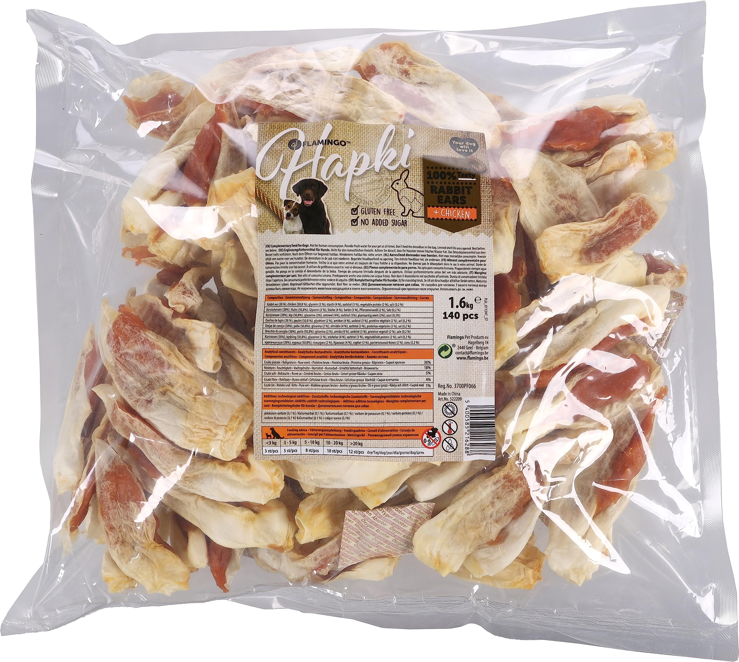 HAPKI KANINCHENOHR MIT Huhn 10CM 140ST 1,6KG