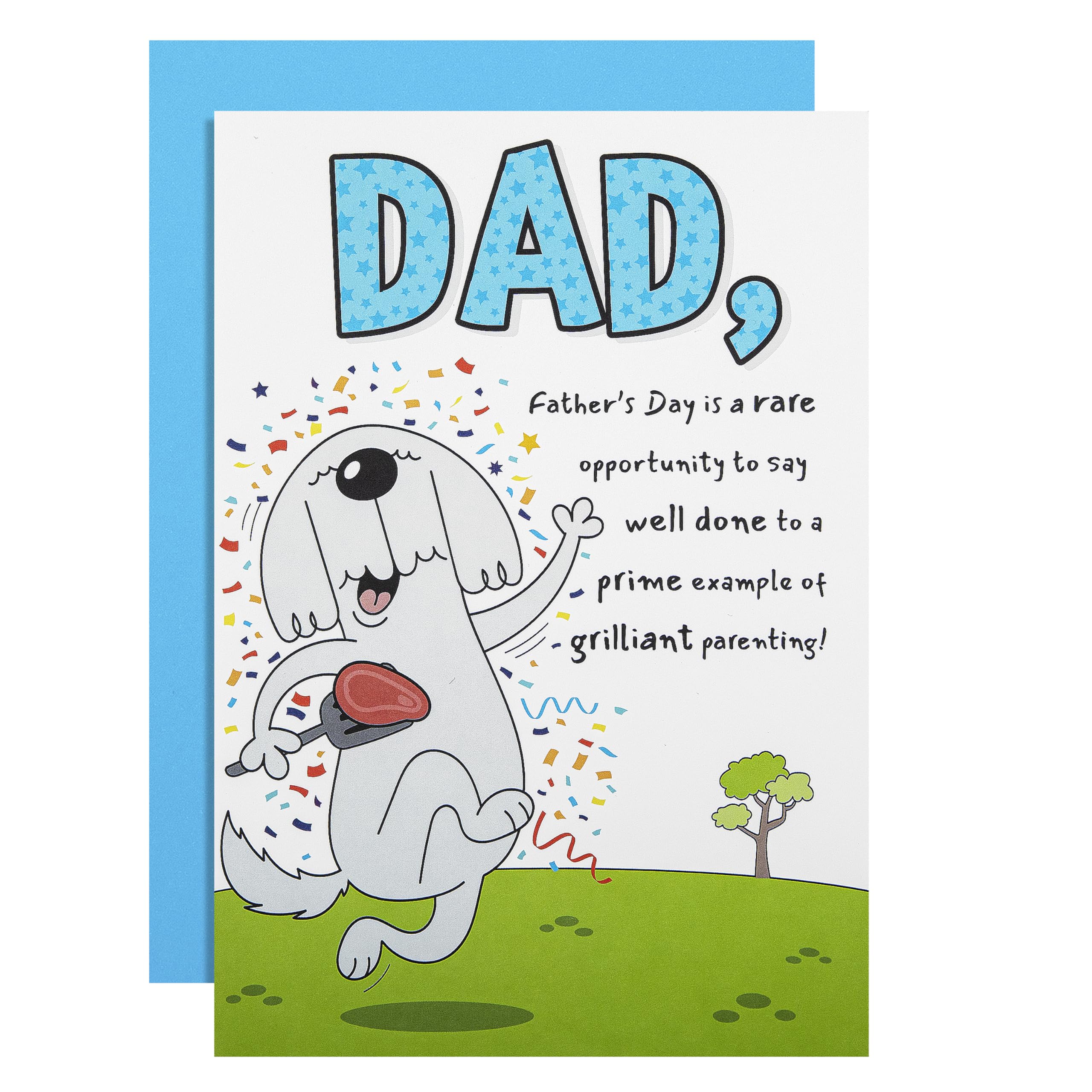 Hallmark Blue Father's Day Card For Dad - Funny Dog & Steak Design