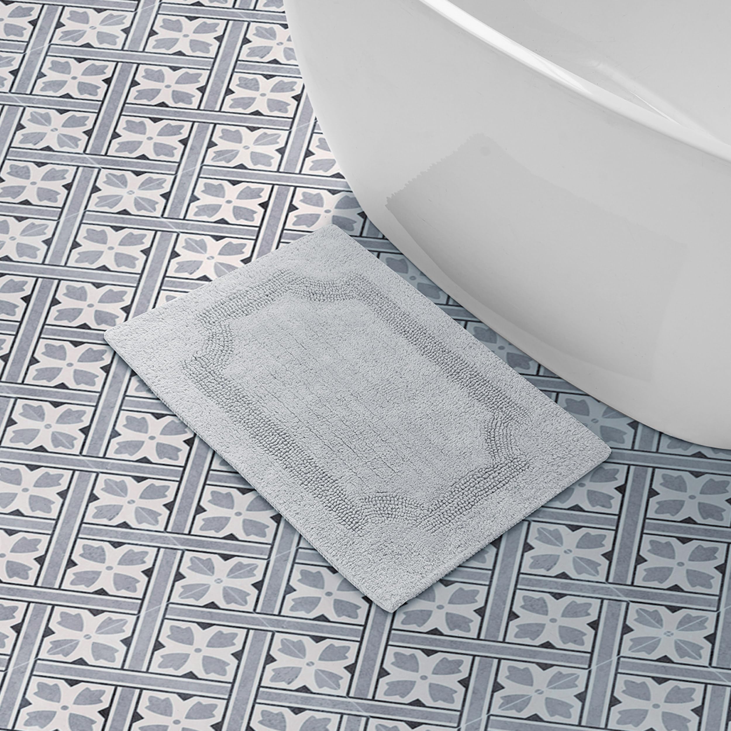 Laura Ashley Reversible Cotton Bath Mat, Light Grey, 17in. X 24in
