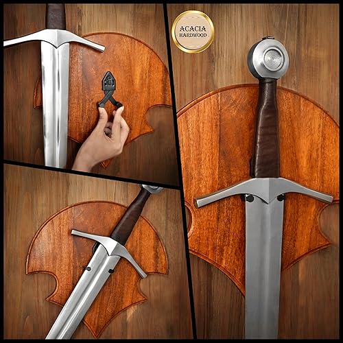 Miniatura 10 de Mythrojan Universal Wooden Sword Plaque with Sword Holder  Wall Mount Sword Wall Plaque Wood Display Plaque with Hardware
