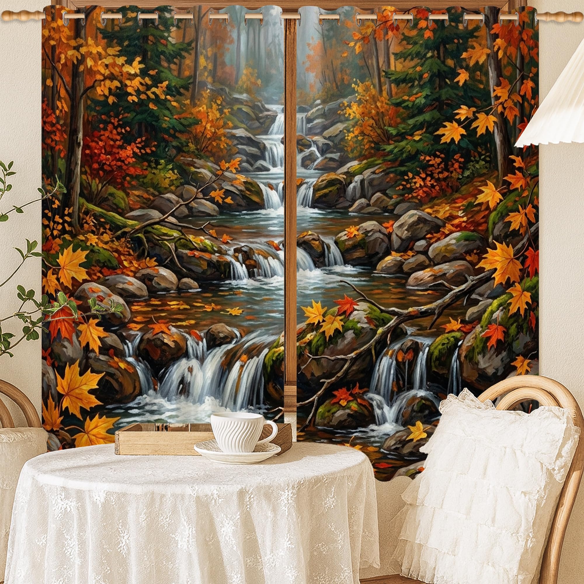 Rideaux occultants contre les reflets : motif cascade orange pour un écran lisible