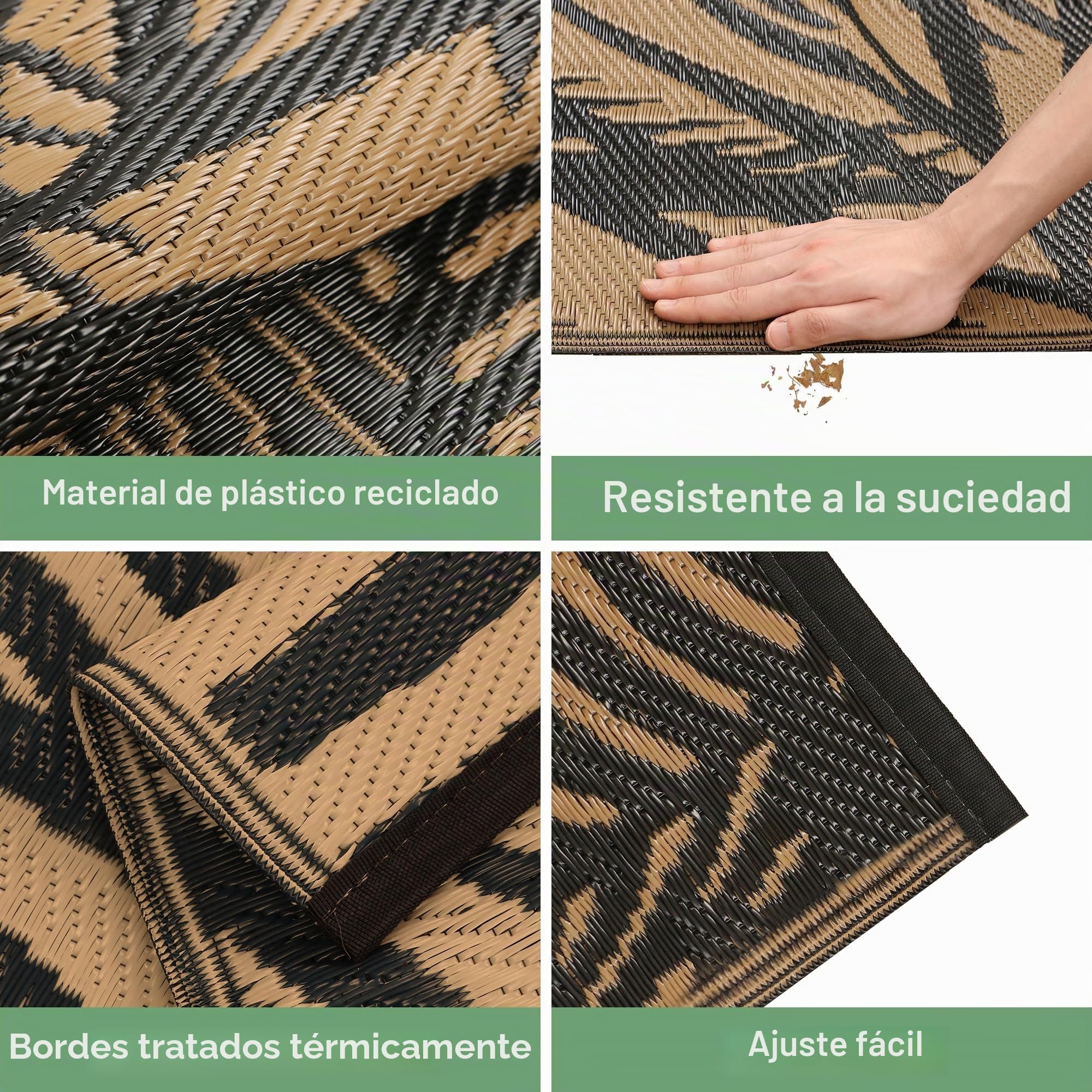 GENIMO Alfombra Exterior Terraza,Impermeable Reversible Plástico, Alfombra Barbacoa Exterior para Jardín, Picnic, Balcón, Negro Marrón, 120 x 180 cm