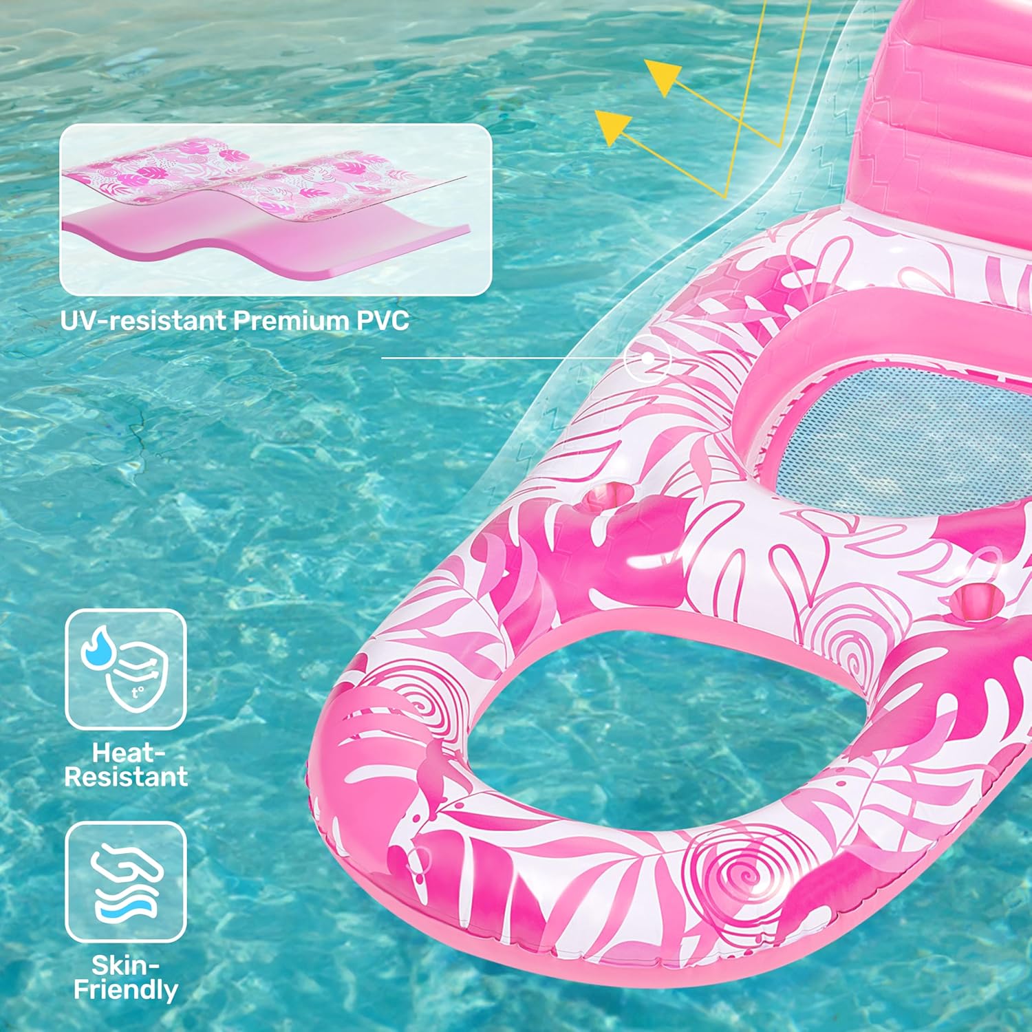 SLOOSH Inflatable Pool Floats Lounger Adult, Pool Float Lounge Raft Floaties Water Floating Recliner Chair with Cup Holders Foot Rest Swimming Floaty