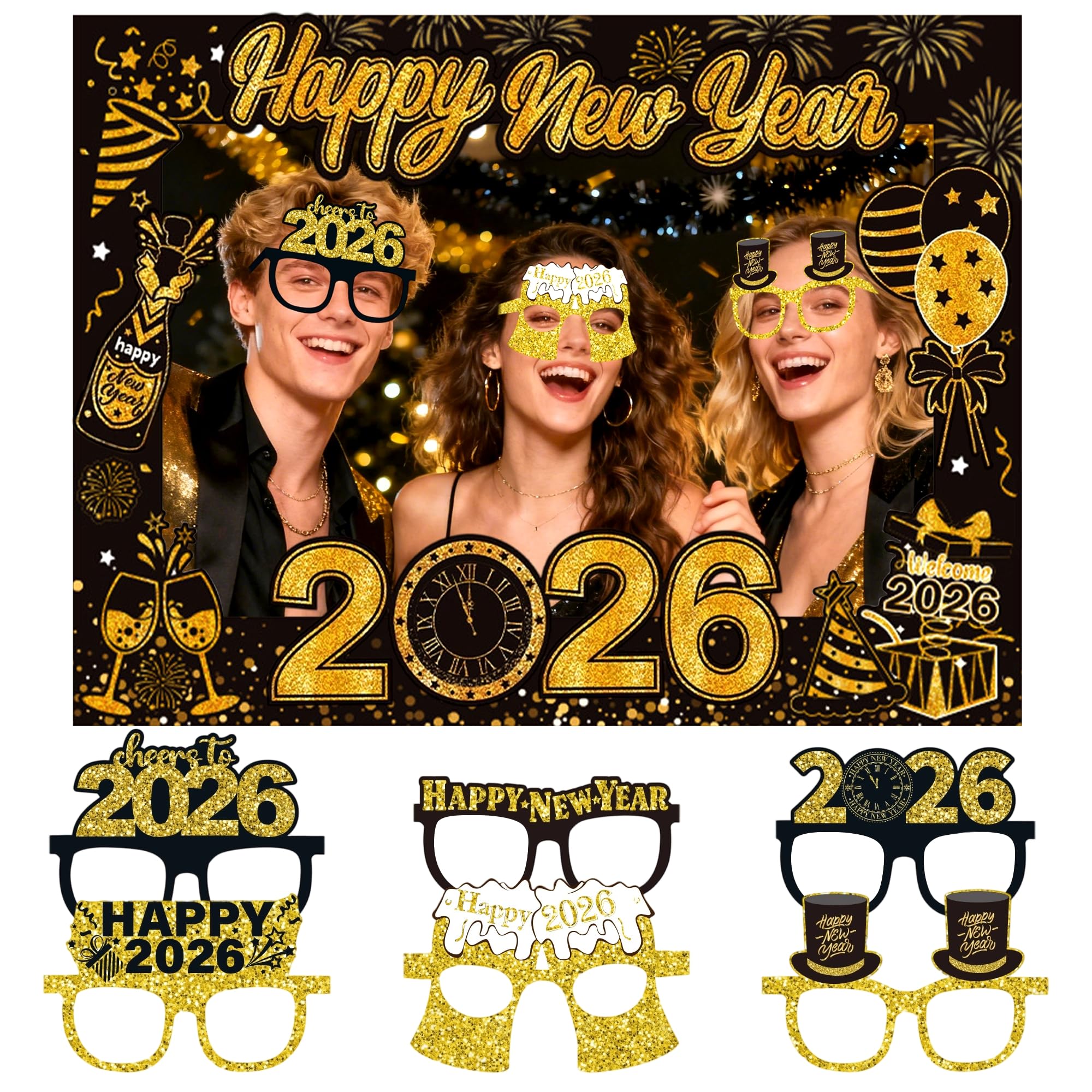 Cadre photo Nouvel An 2026 et accessoires de photobooth pour fête