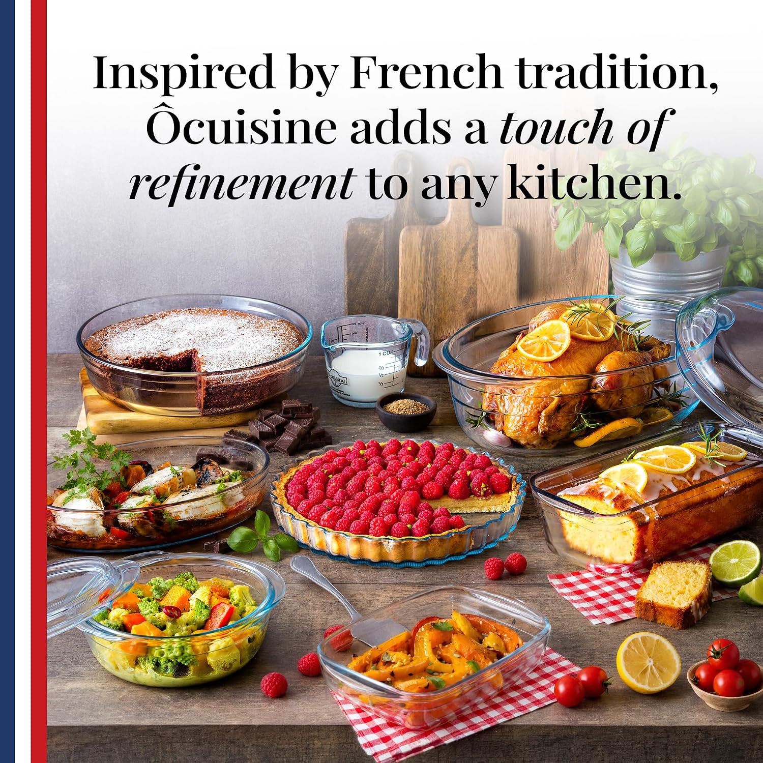 Ôcuisine Borosilicate Glass Casserole Dish, Large Bowl + Measuring Cup Set