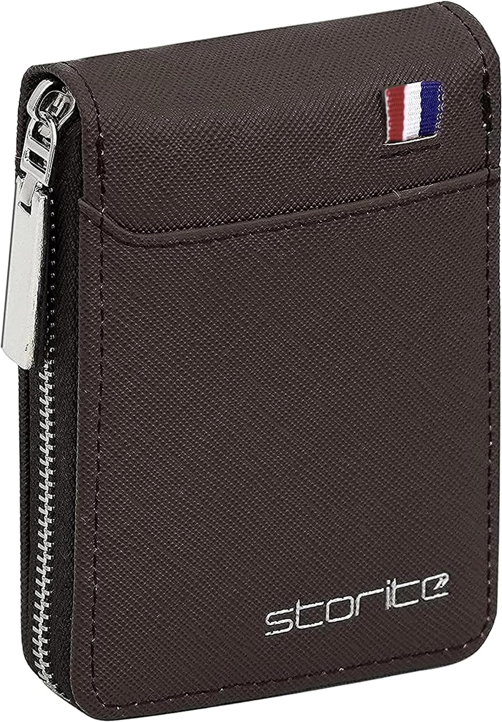 PU Leather 9 Slot Vertical Credit Debit Card Holder Money Wallet Zipper Coin Purse for Men Women (Chocolate Brown - 11.5 x 2 x 8 cm)