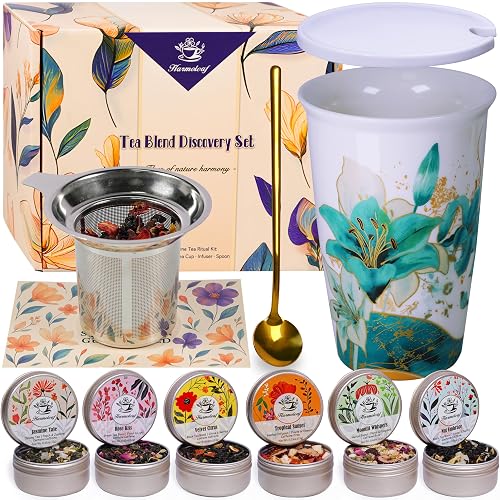 Harmoleaf Tea Gift Set with Ceramic Mug for Relaxation Gifts
