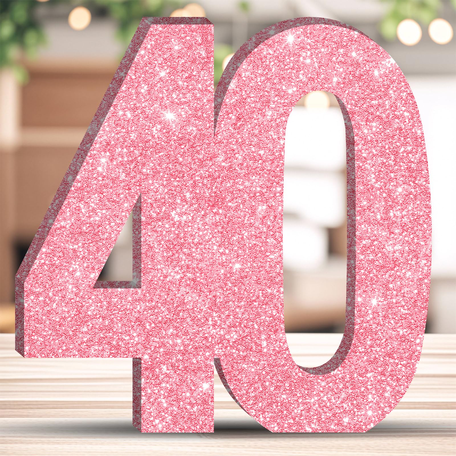 20CM Glitter Birthday Number Table Decoration Freestanding Party Centrepiece Sparkly Pink Number Ornament for Celebrations Reusable - 40