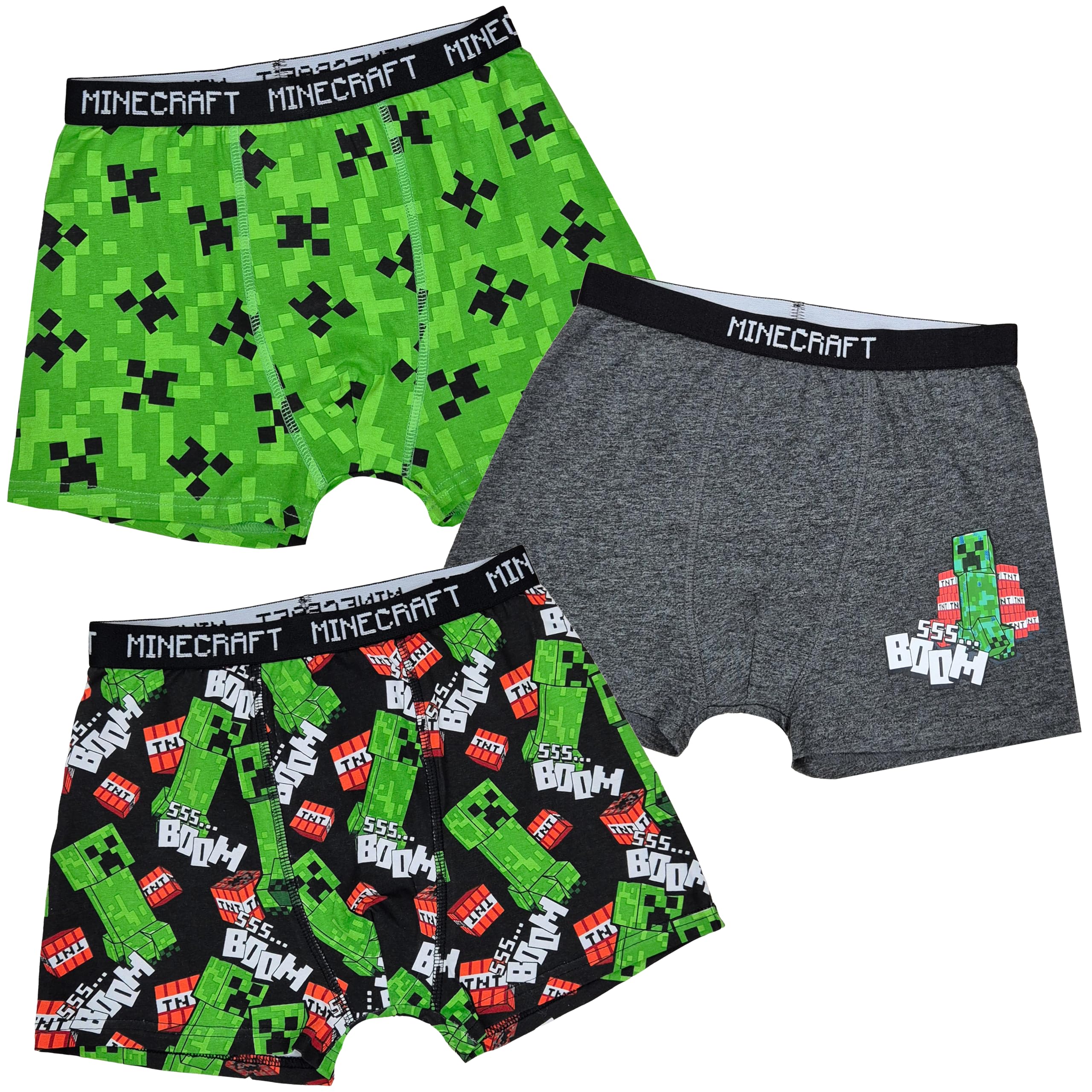 Minecraft Boys Boxers Shorts Trunks Character Gamer Underwear Boxers 3 Pack, 11-12 Years Multicoloured