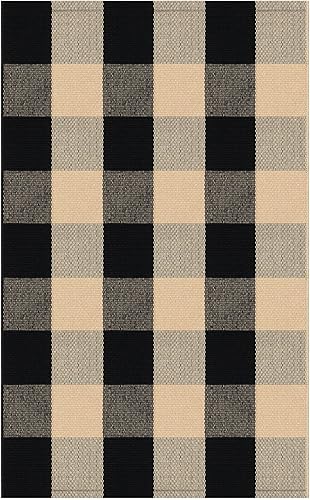 Miniatura 396 de IOHOUZE - Tapete a cuadros estilo búfalo de 5 x 8 pies para interiores y exteriores, lavable, para sala, tapete de bienvenida primavera-verano