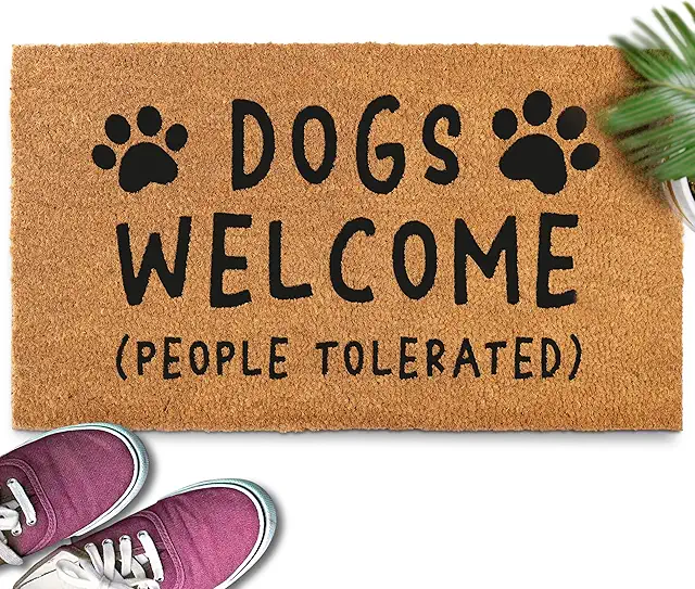 Dogs Welcome People Tolerated Doormat - Funny Dog Coir Mat for Front Door
