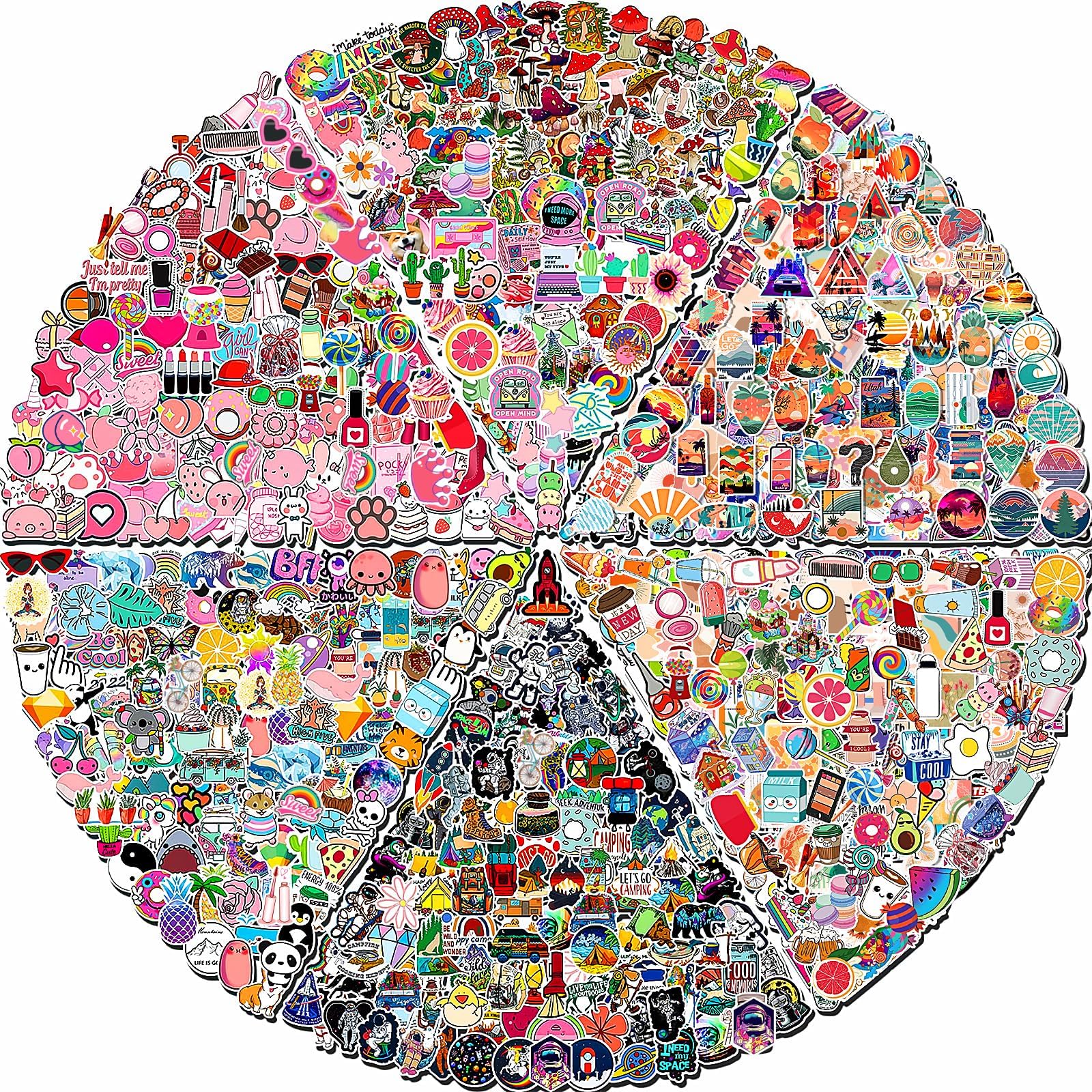 Arme 600 PCS Stickers Pack，Cute Colorful Waterproof Stickers，Vinyl Art Stickers.Stickers for Water Bottles,Skateboards and Notebooks, Laptop Stickers for Teens Girls Kids Adults