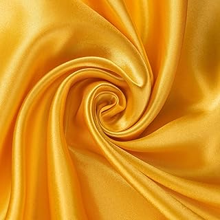 Precut Satin Fabric - Silky, Shiny, Soft Charmeuse Satin - Cloth Fabric by The Yard (1 Yard x 57 inch) - Gold Fabric for Dress, Wedding Decorations, Draping, Sewing, Table Cloth, DIY Crafts