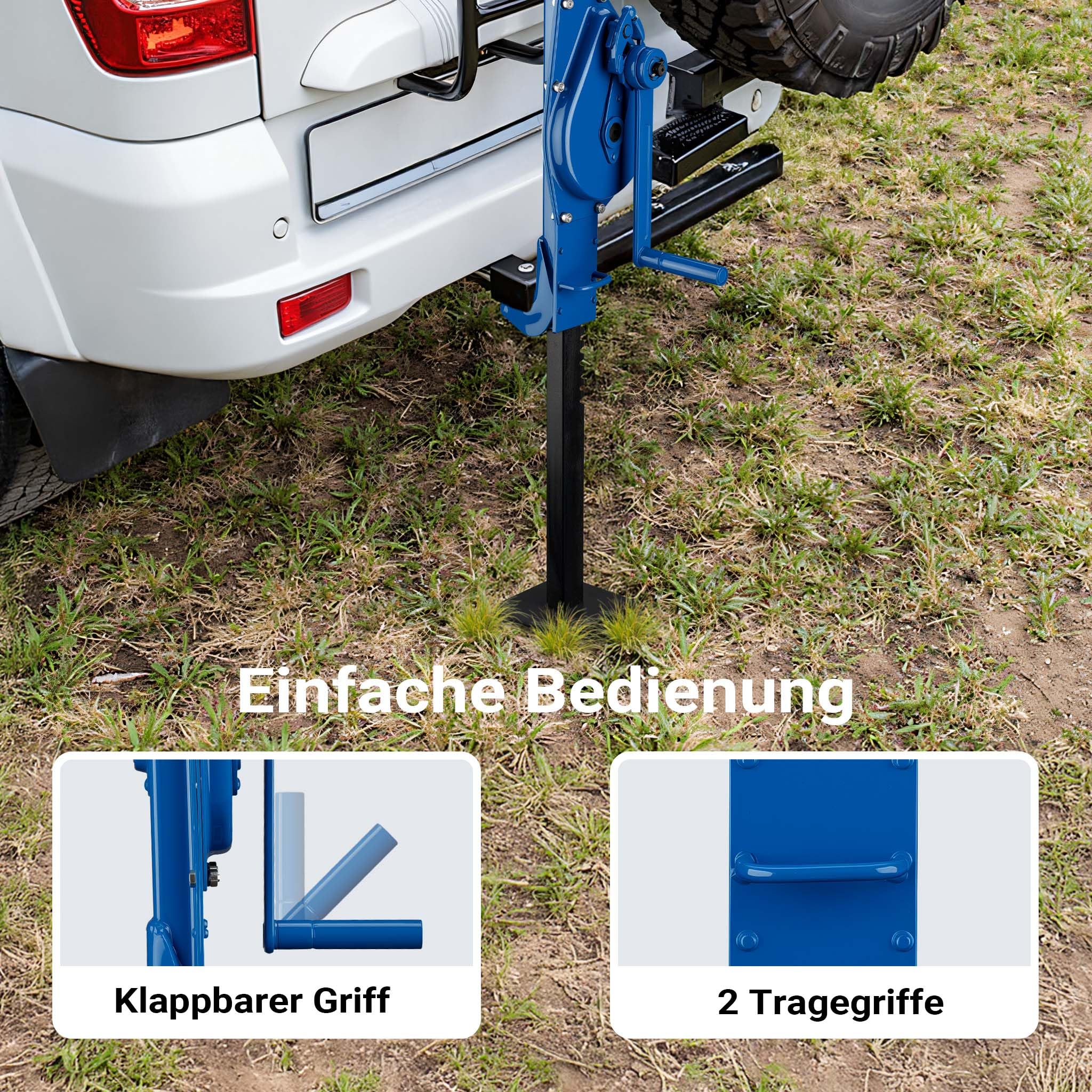 Wiltec Stahlwinde 3000 kg mit Bauhöhe 725 mm, 350 mm Hubhöhe, Robuste Zahnstangenwinde, Hubwinde mit 2 Ansätzen, Stockwinde