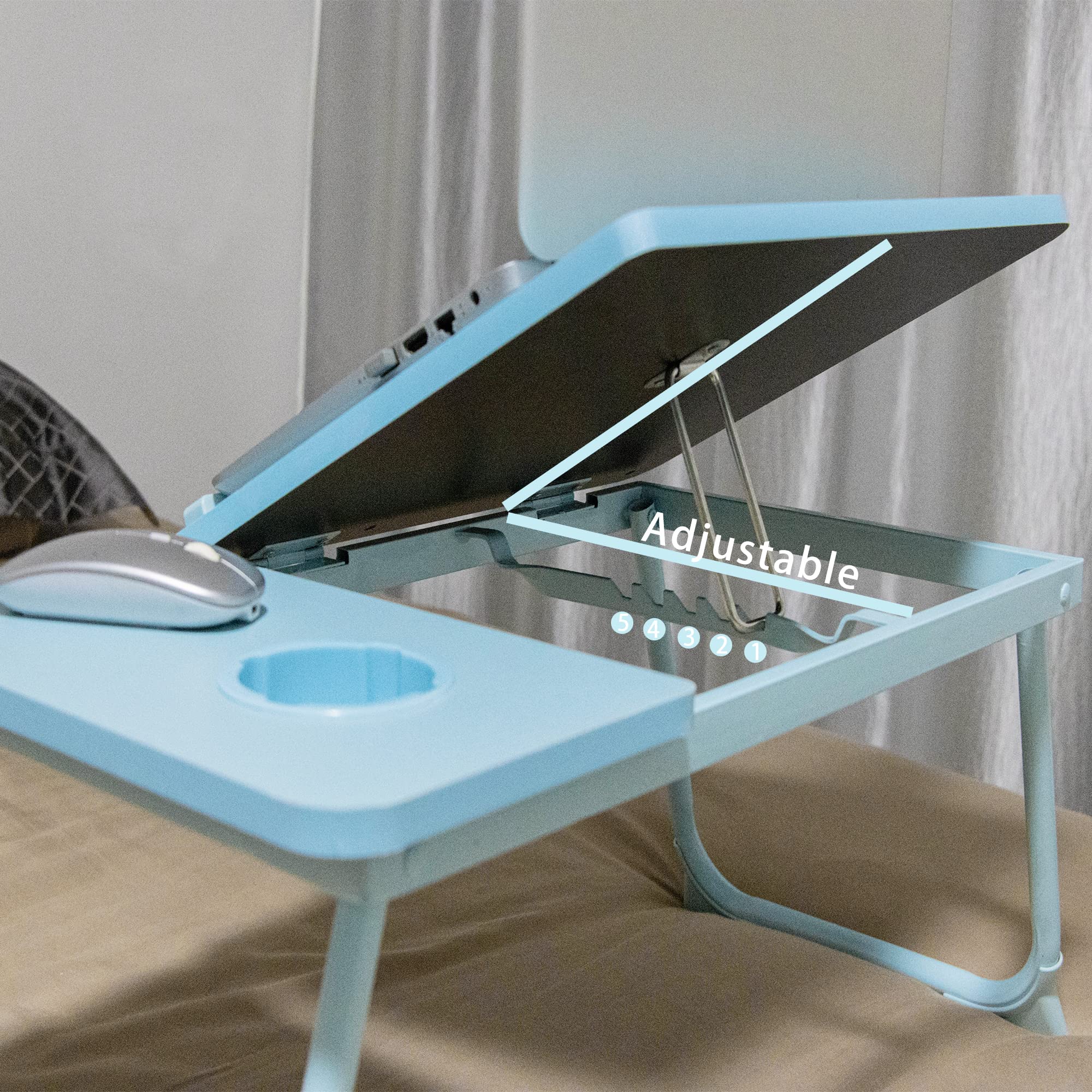 Scrivania per computer portatile, tavolo da letto con gambe pieghevoli e fessura per tazze, supporto per lettura, notebook, vassoio per colazione, letto, vassoio per libri, per divano, letto,