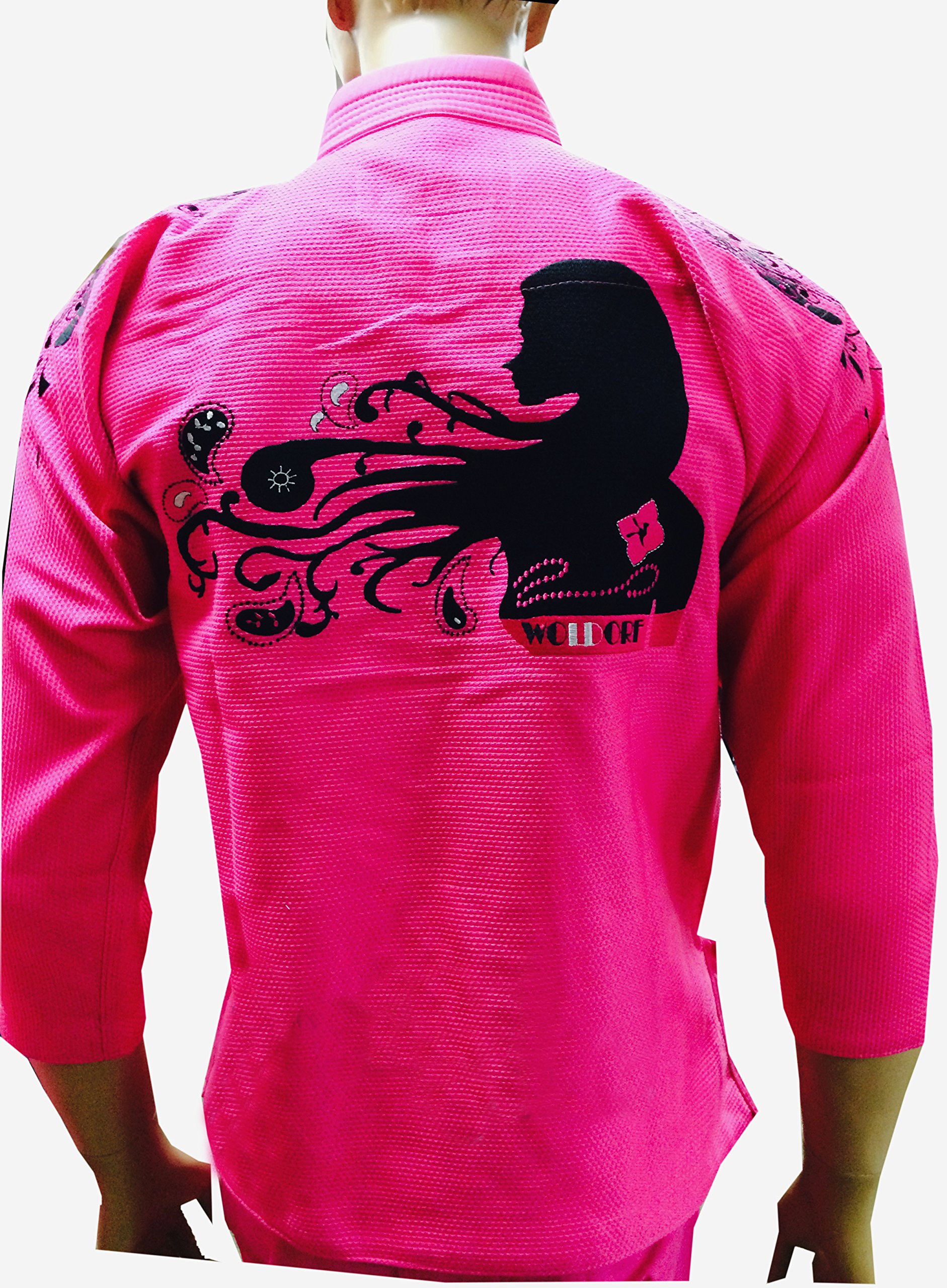 Woldorf USA BJJ Jiu Jitsu Kimono Pearl Weave Gi for Women,Competition, Pink Martial Arts, Fighting Uniform, Training Uniforms, Pre-Shrunk, Ultra Light Weight Uniforms (F5)