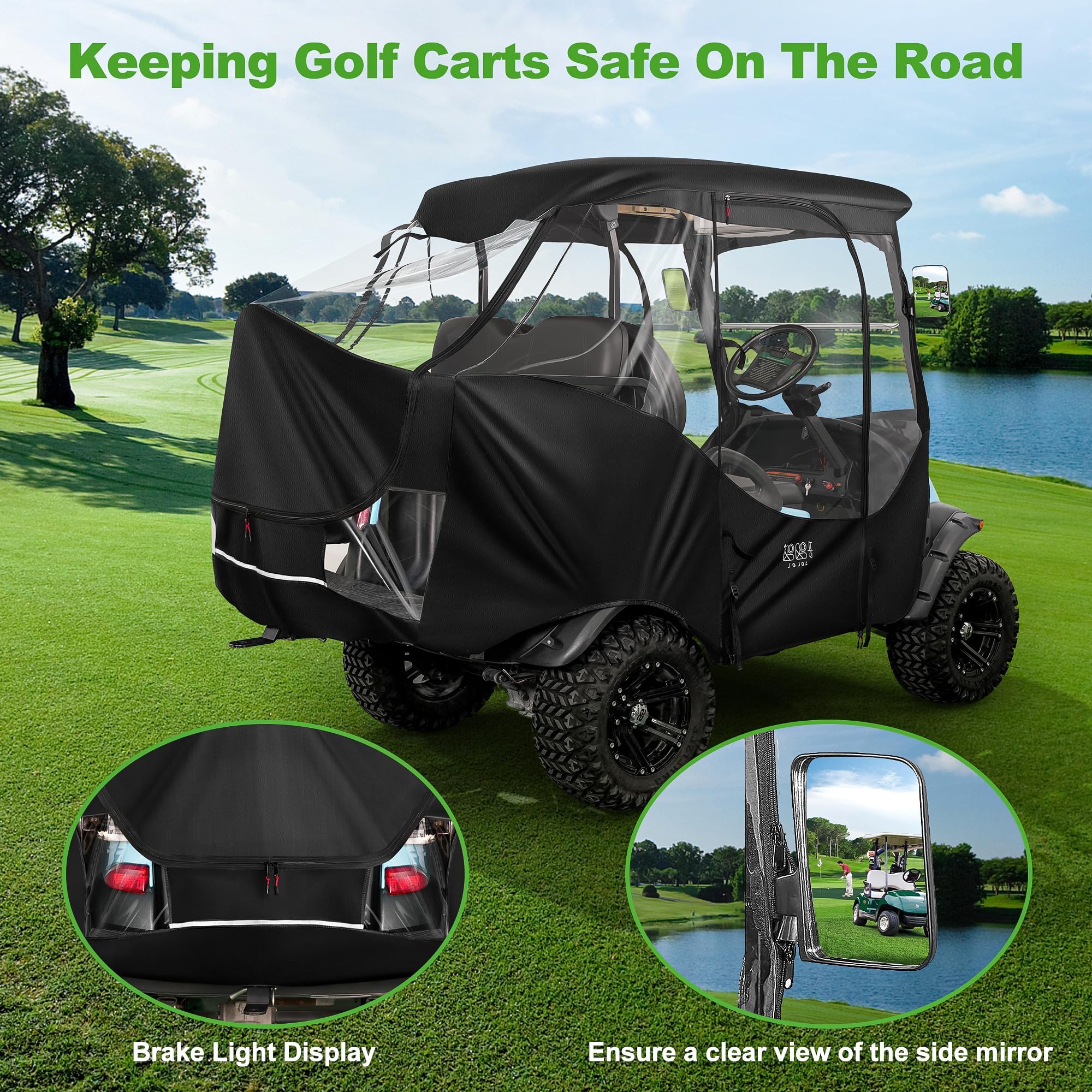 10L0L 4 Passagier-Golf-Buggy, Fahrgehäuse für Club-Auto, Precedent Golfwagen mit kurzem Dach bis zu 144,8 cm, 4-seitiges Klarfenster, 420D-Golf-Buggy, Winter-Regenschutz, Allwetter, winddicht,