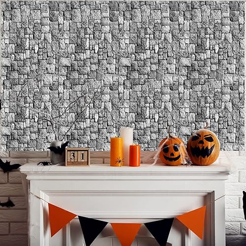 Miniatura 10 de Manteles de pared con temática medieval, suministros desechables de plástico con piedra de ladrillo, fundas de mesa de pared de ladrillo para