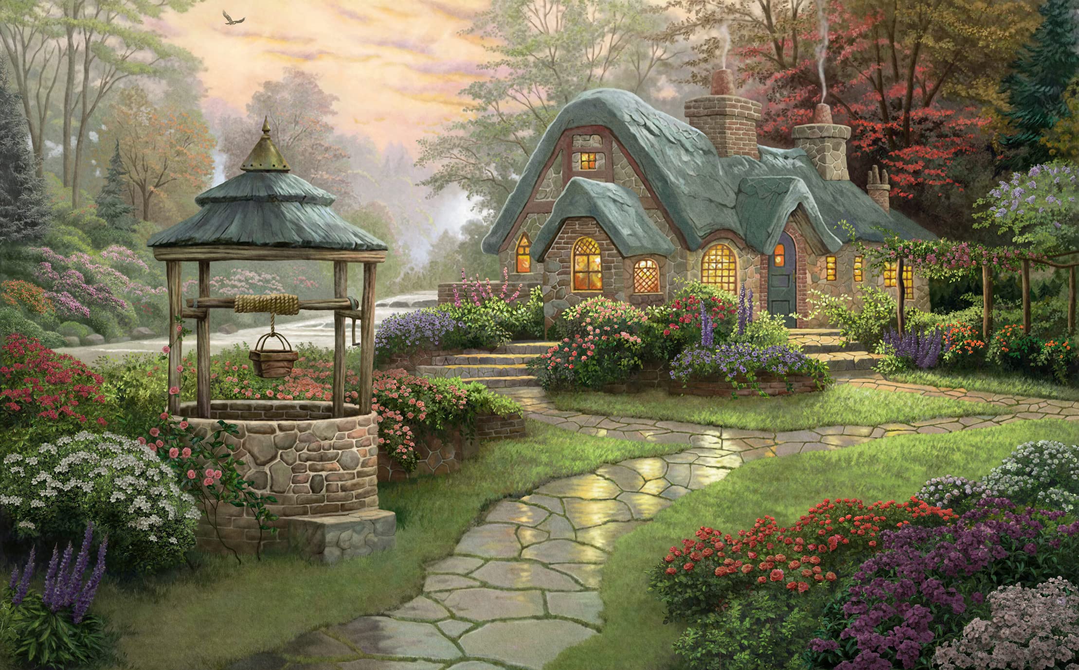 SYMON Kreuzstich-Set „Haus Aus Stein“ – 40 X 50 Cm, 11 CT, Komplett Mit Garn & Werkzeug