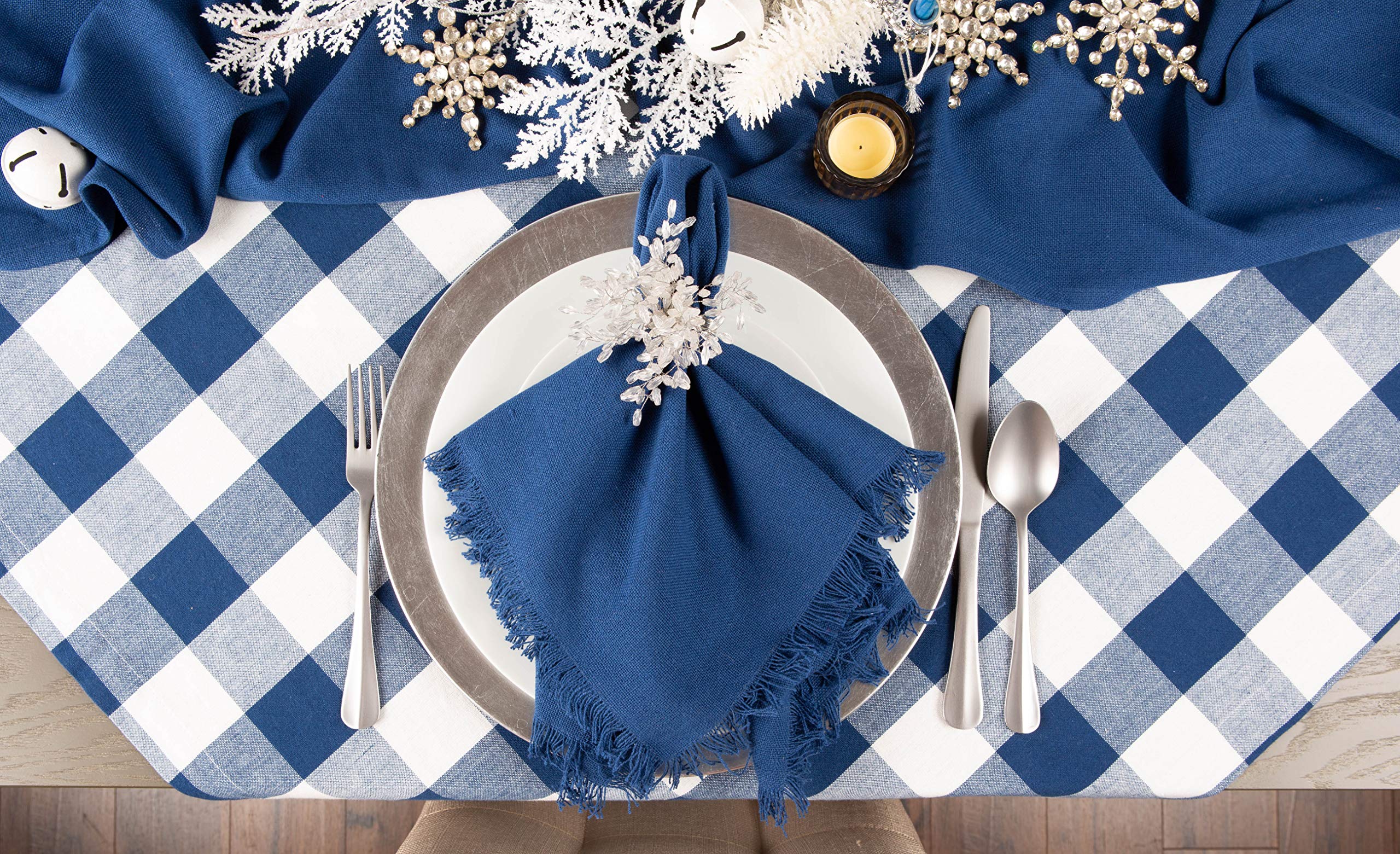 DII Classic Farmhouse Tablecloth, Cotton, Navy & Cream, Table Topper, 40x40, 40 x 40 inch (Square) - Image 3