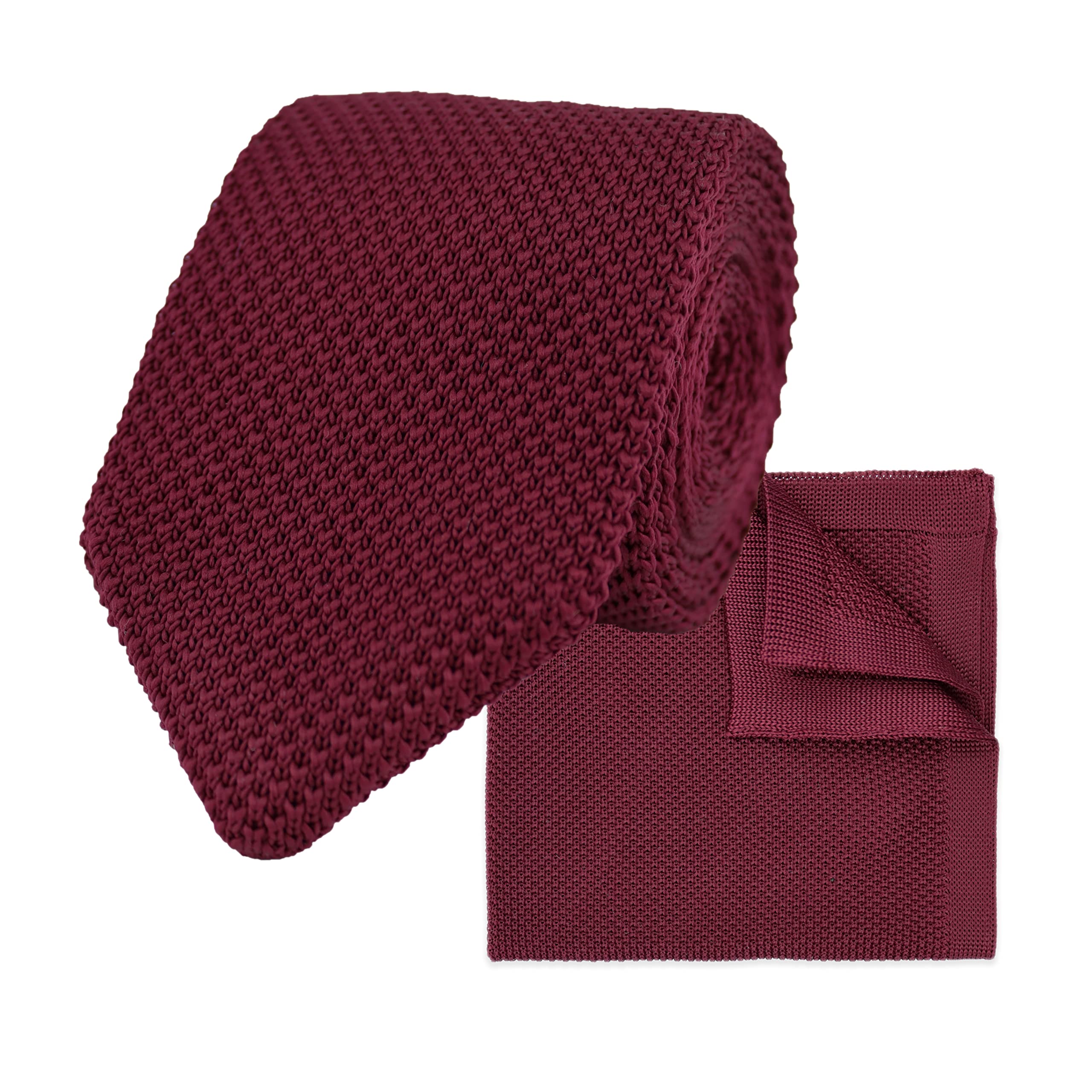 THE GENTS LAB 100% Polyester Knitted Tie & Pocket Square Sets - Many Colours (Wine Red)