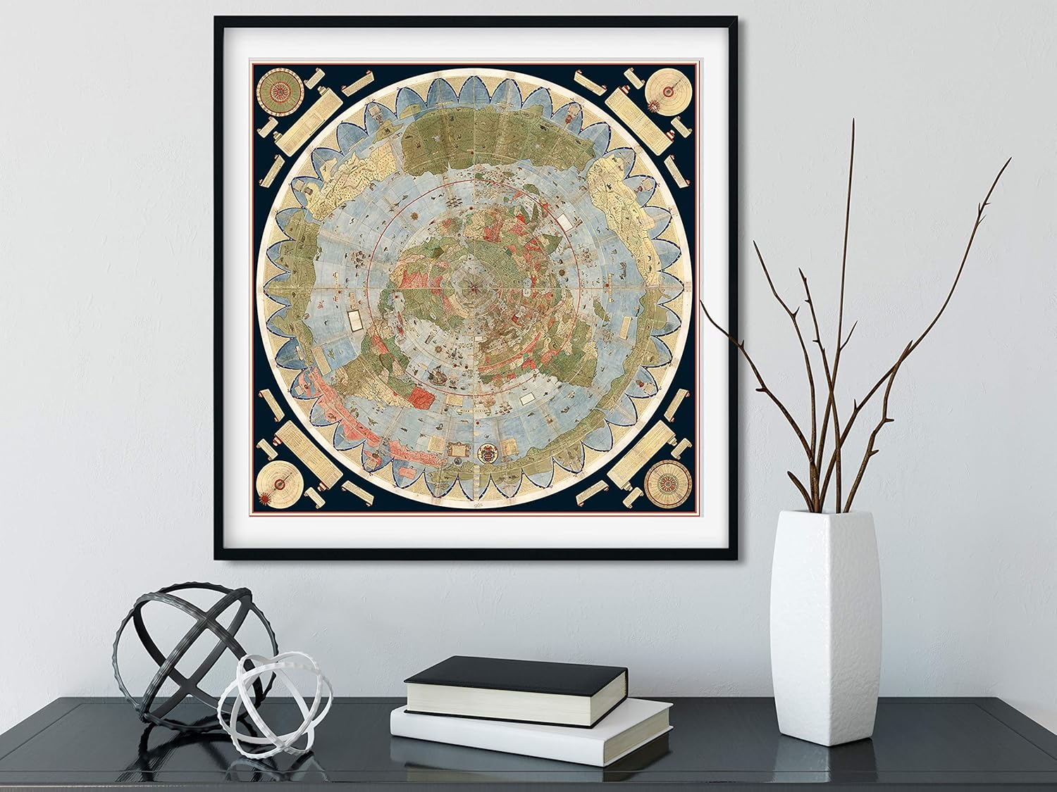 ArtCantHurtU 1587 Urbano Monte World Map - Unframed Flat Earth Map of the World - Historic Globe Model Wall Poster - Cartophiles Lovers Gifts