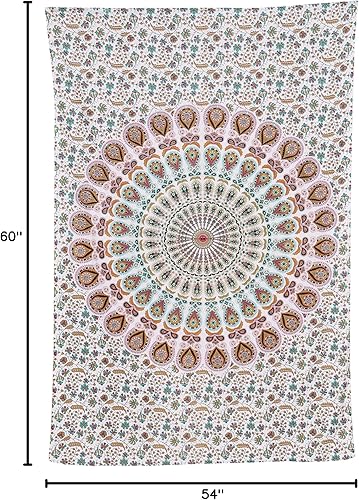 Miniatura 9 de Bless International Tapiz hippie indio bohemio psicodélico dorado mandala de pavo real azul dorado para colgar en la pared (dorado floral, mediano